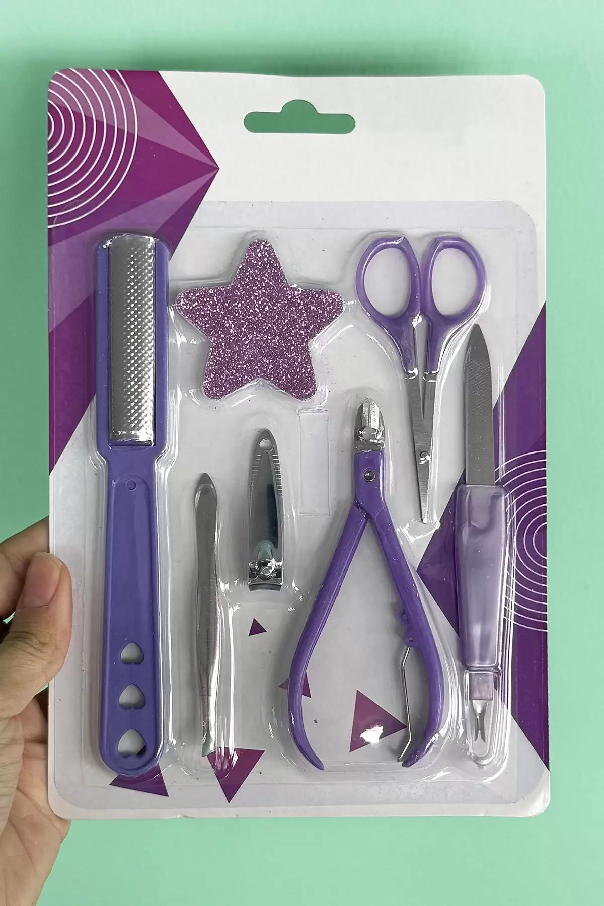 Mor Renk 7 Parça Manikür/ Pedikür Törpü Set