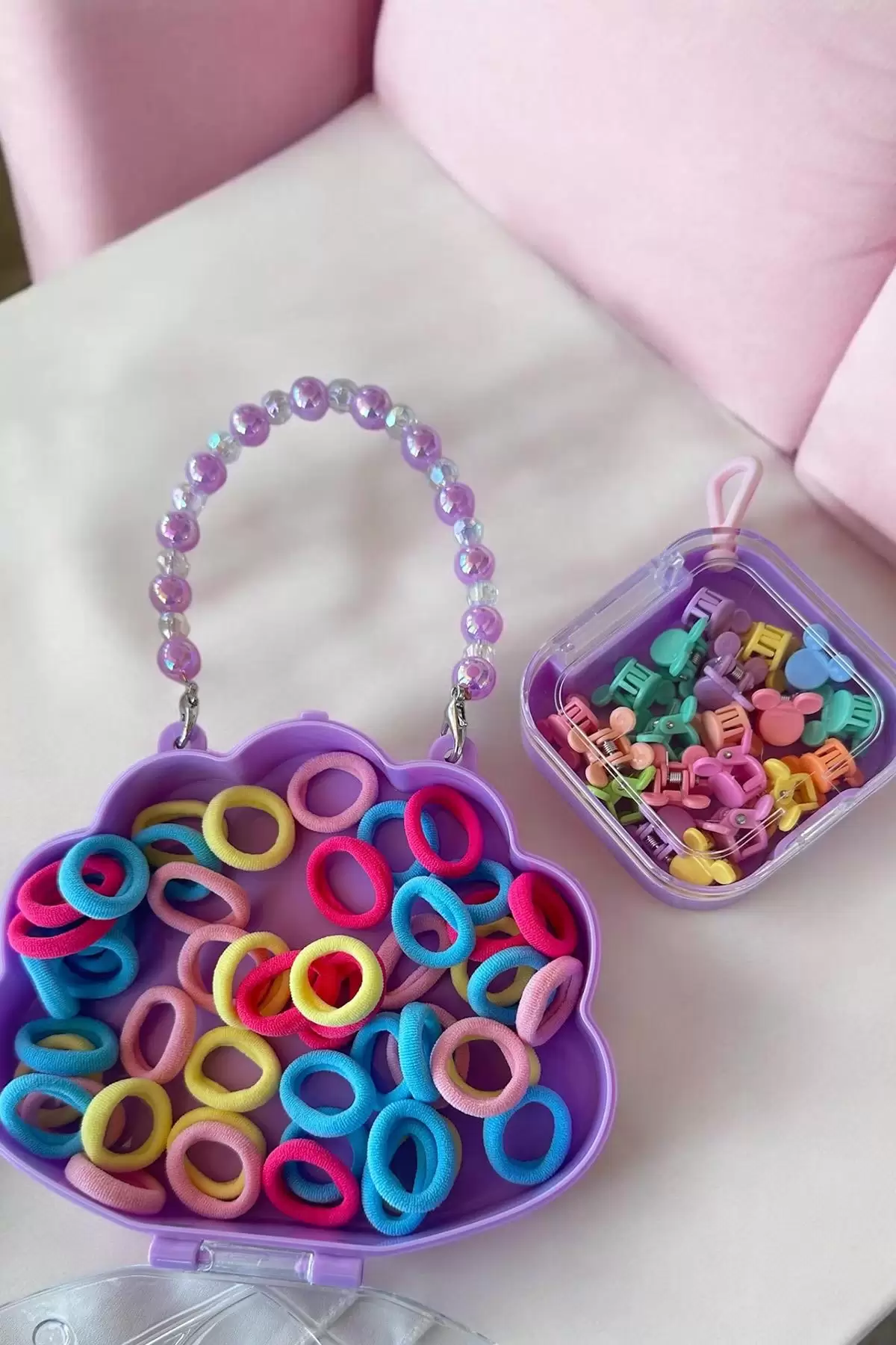 Mor Renk Çantalı Çocuk Toka Set