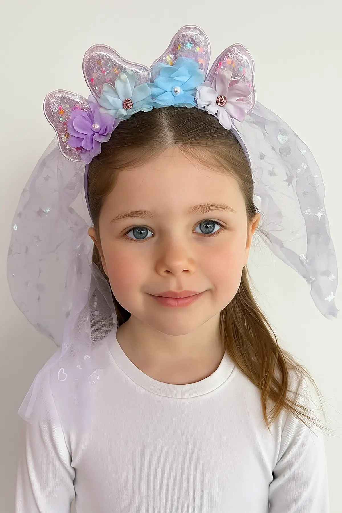 Mor Renk Çiçek Figürlü Tül Detaylı Taç