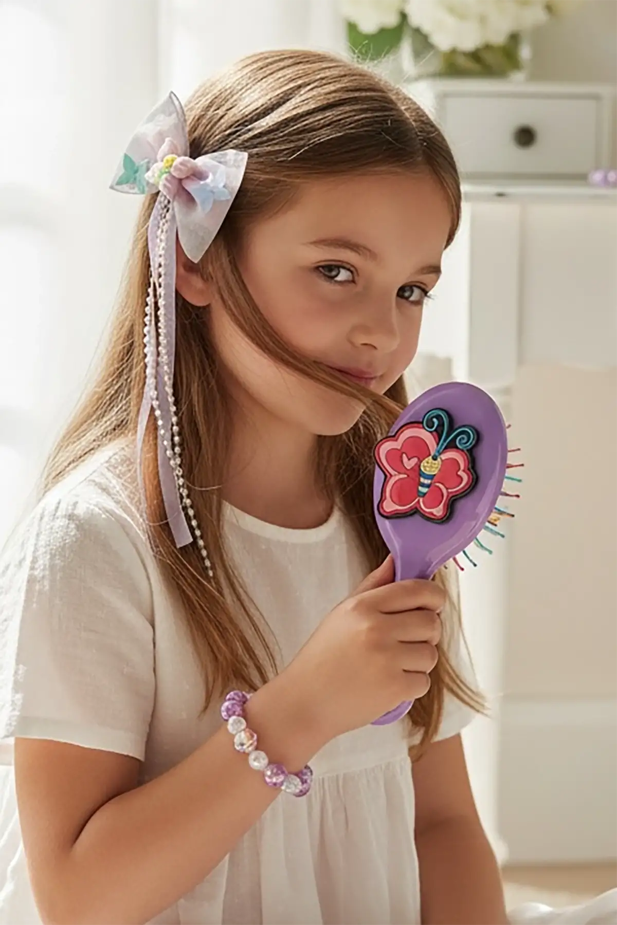 Mor Renk Kelebek Figürlü Tarak /Bileklik /Yüzük Ve Toka Set