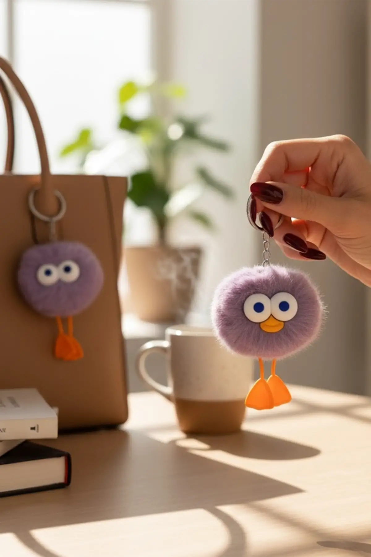 Mor Renk Peluş Canavar Figürlü Anahtarlık