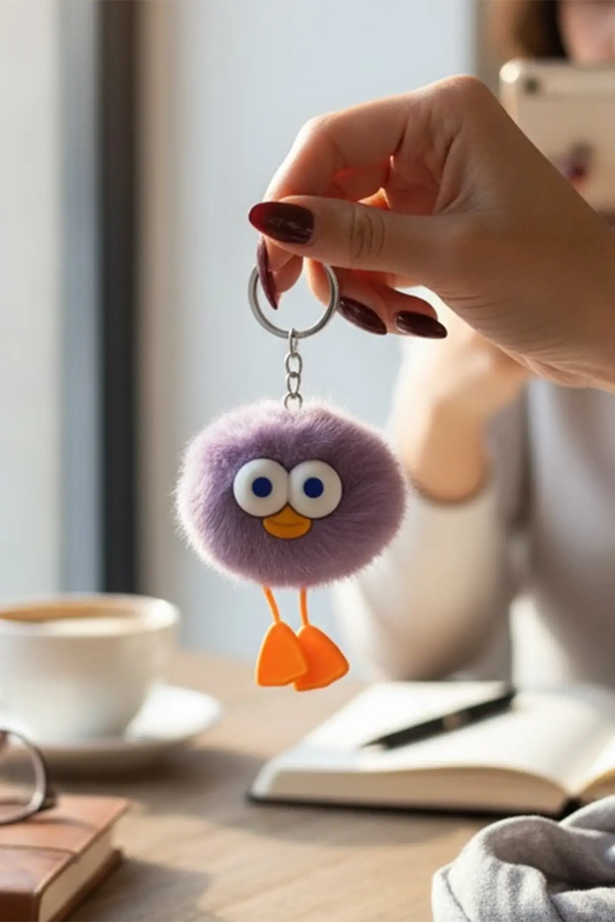 Mor Renk Peluş Canavar Figürlü Anahtarlık