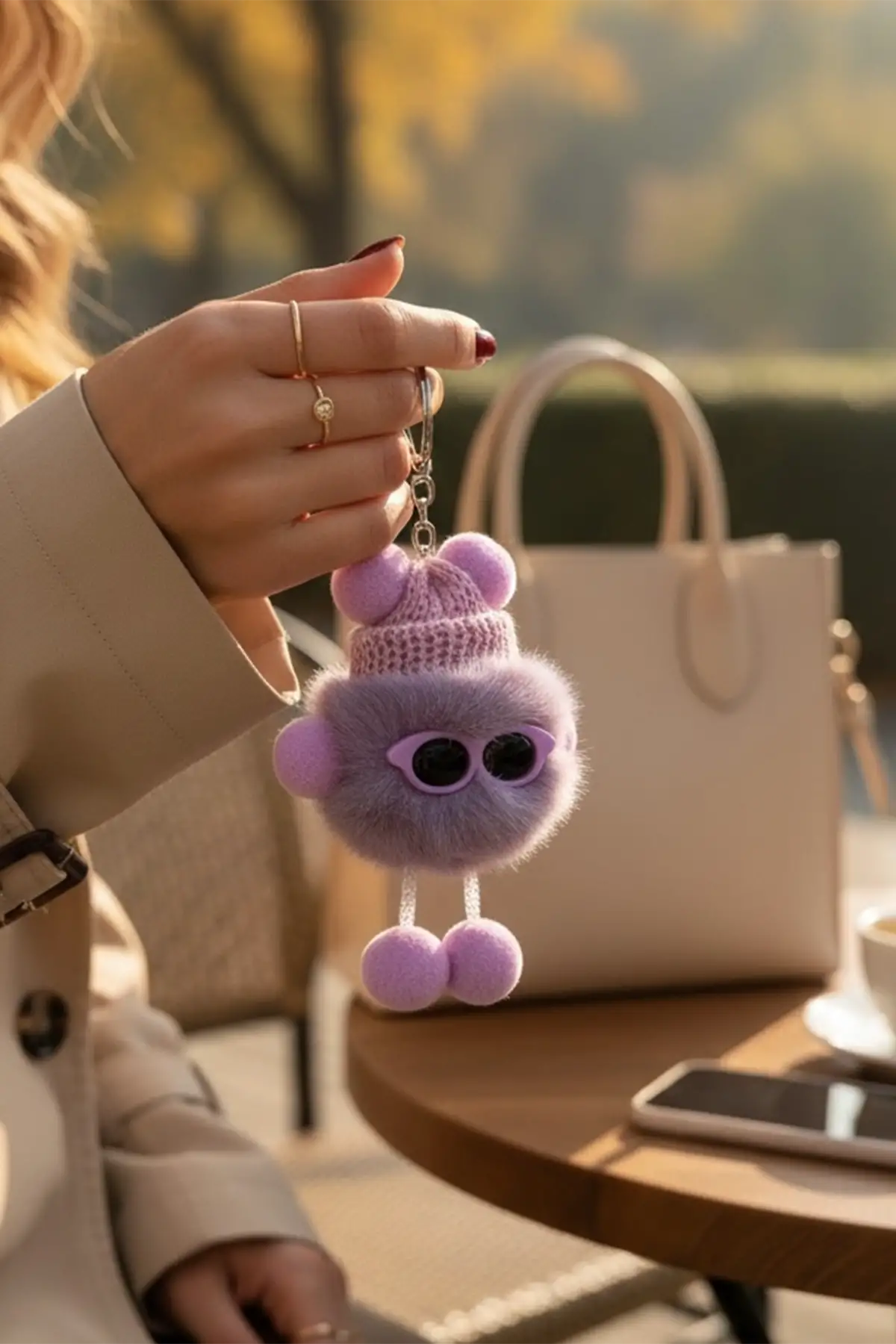 Mor Renk Peluş Detaylı Anahtarlık