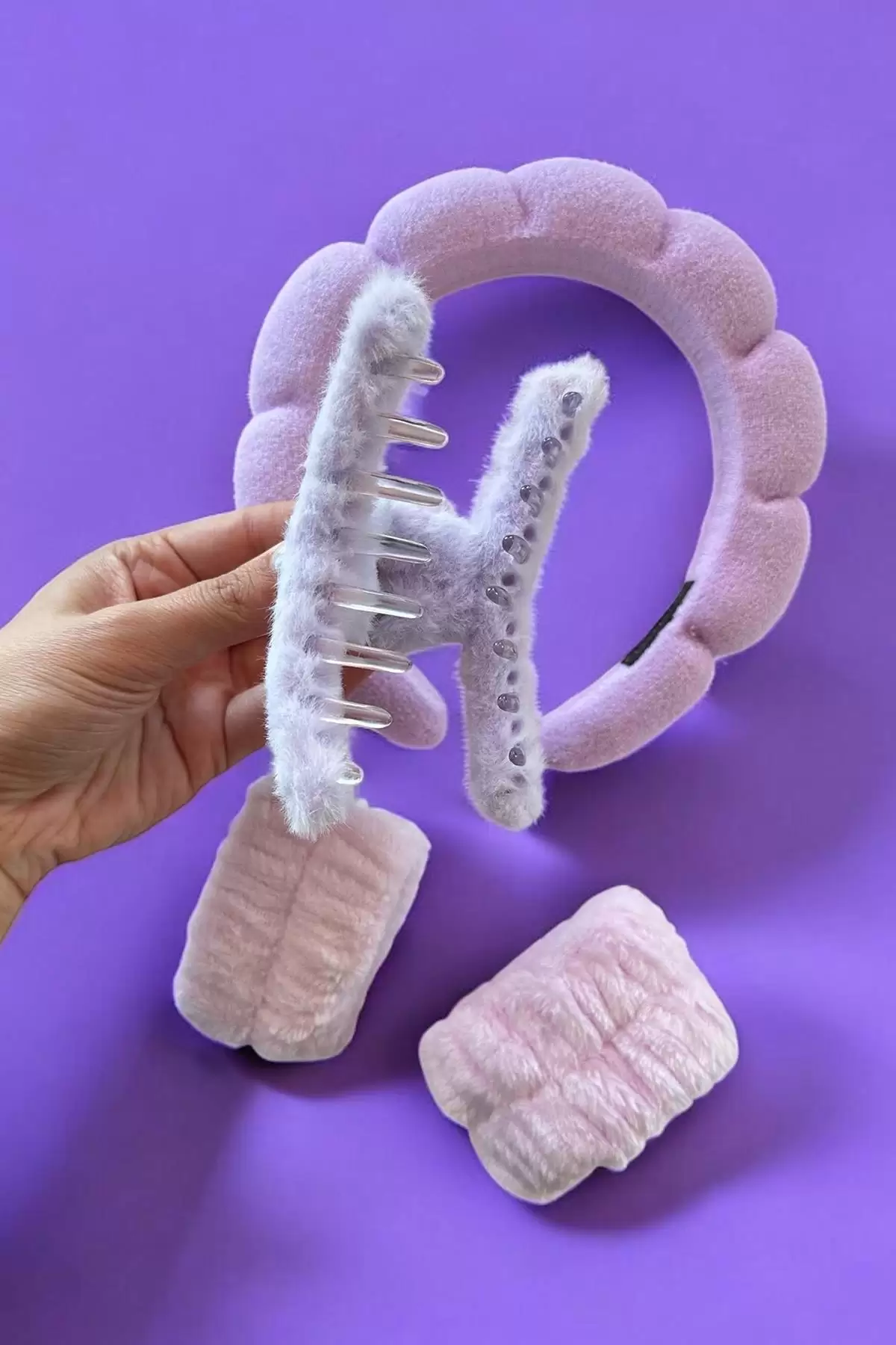 Mor Renk Spa Taç/ Mandal Toka/ Su Emici Havlu Bileklik Set