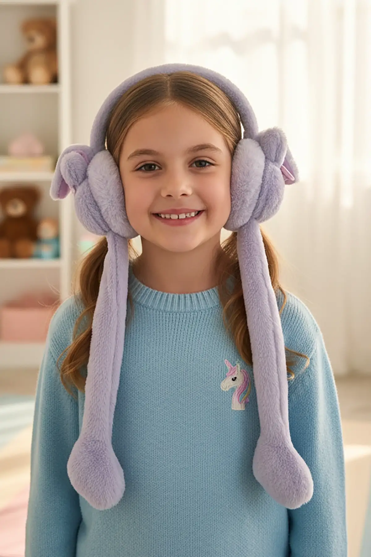 Mor Renk Tavşan Figürlü Peluş Kulaklık