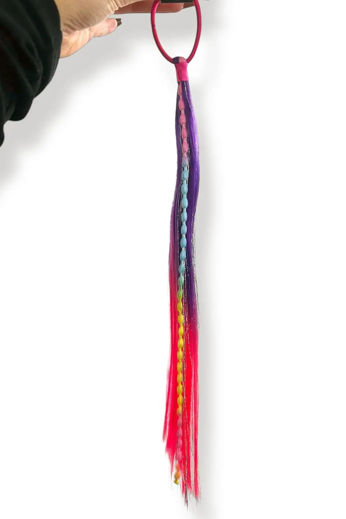 Mor Ve Fuşya Renk Çiçek Figürlü Saç Detaylı Lastik Toka