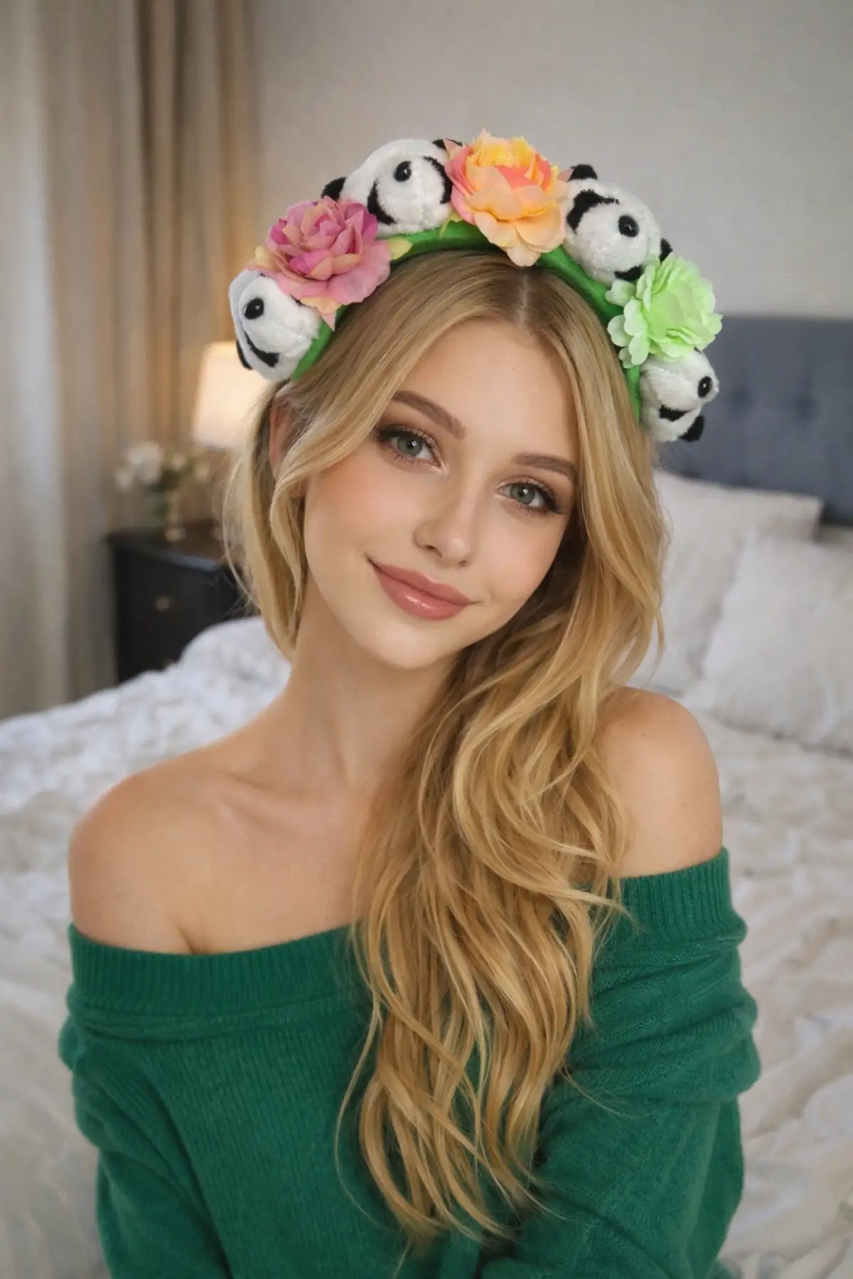 Panda Ve Çiçek Figürlü Peluş Taç