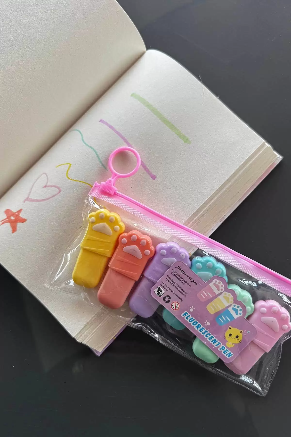 Pati Figürlü 6lı Fosforlu Kalem Set