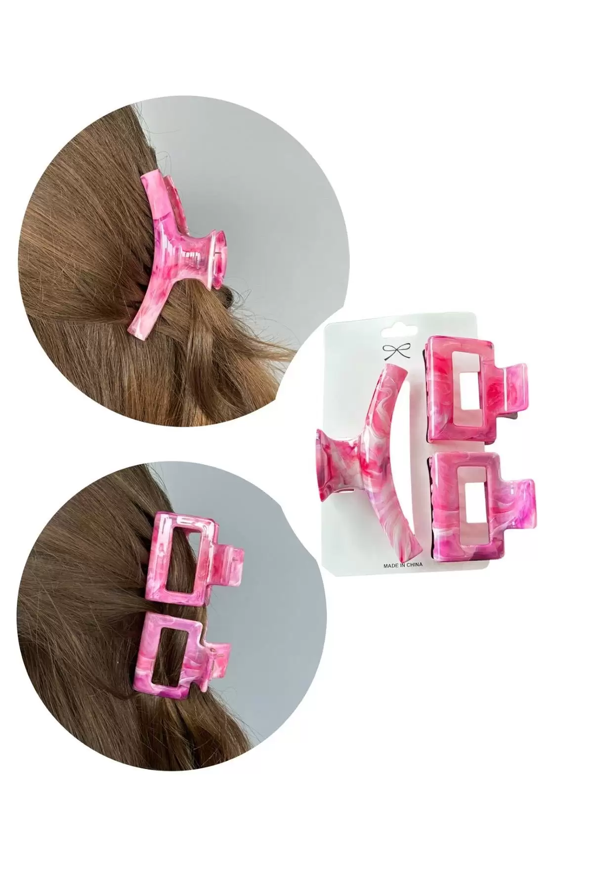 Pembe Renk 3lü Kemik Mandal Toka Set