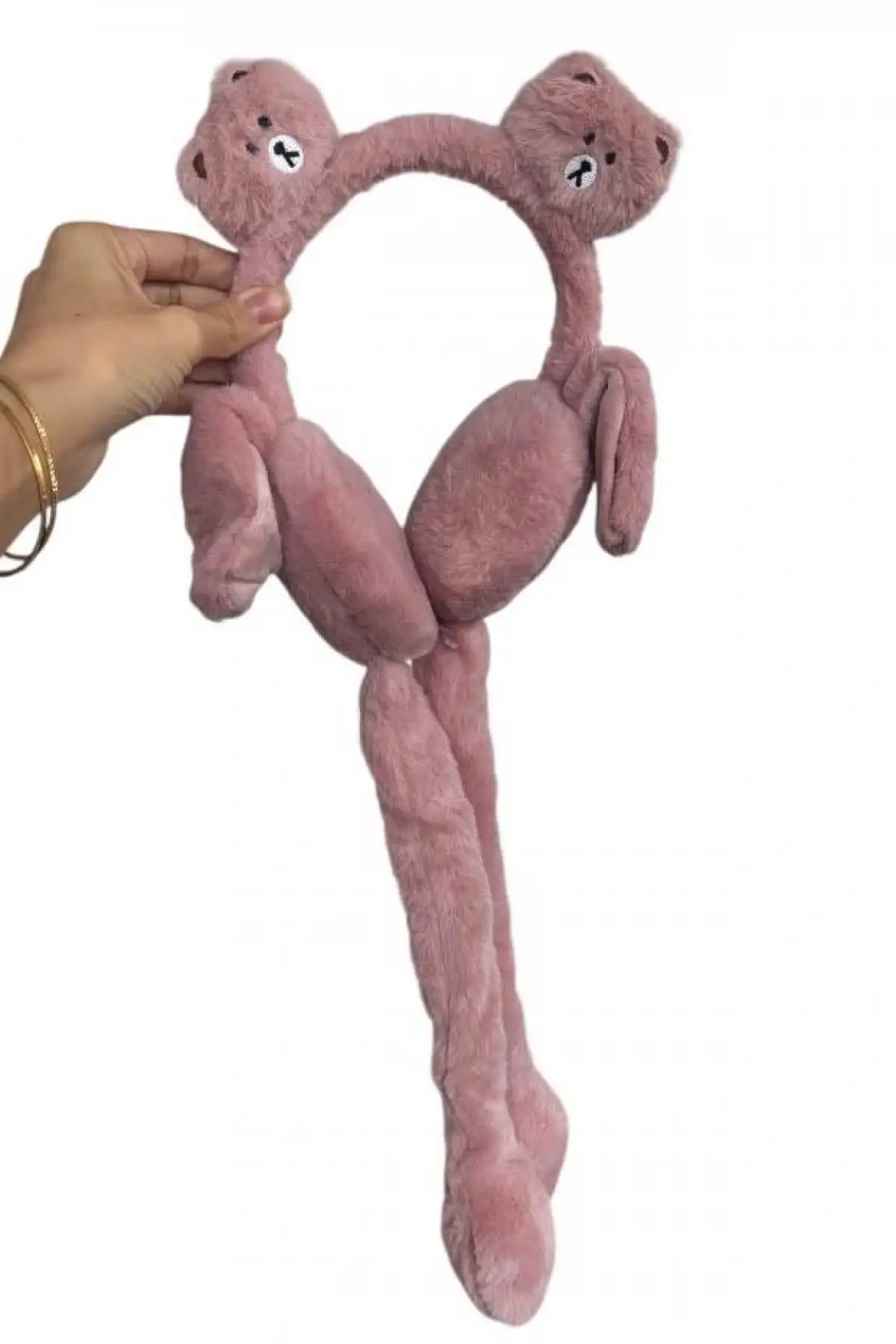 Pembe Renk Ayıcık Figürlü Kulakları Oynayan Peluş Kulaklık