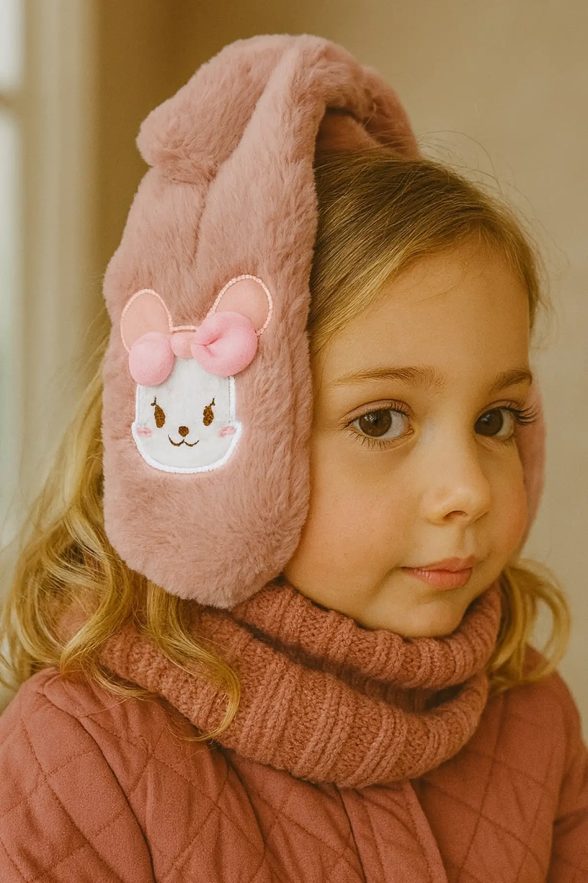 Pembe Renk Ayıcık Figürlü Peluş Çocuk Kulaklık