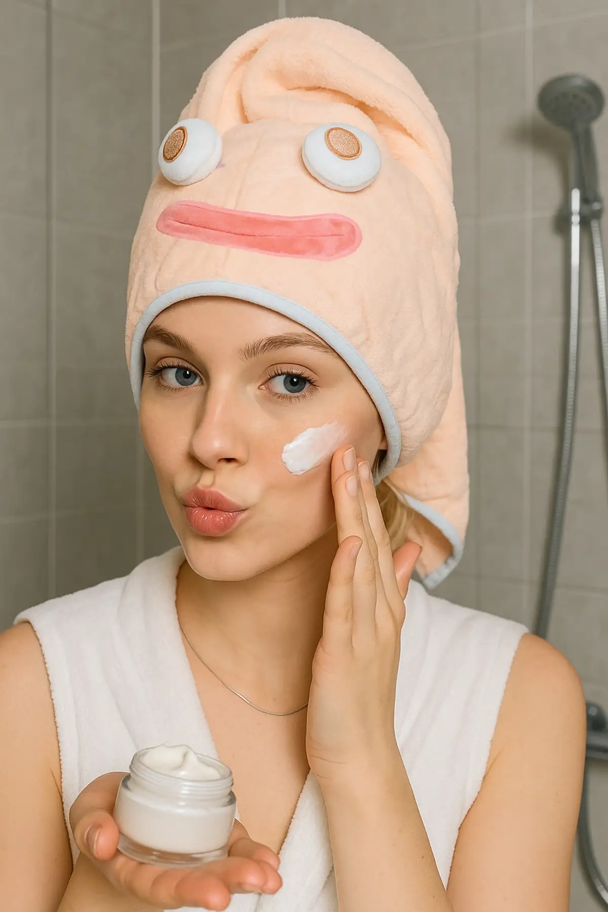 Pembe Renk Canavar Figürlü Saç Havlusu/ Bonesi Lastikli