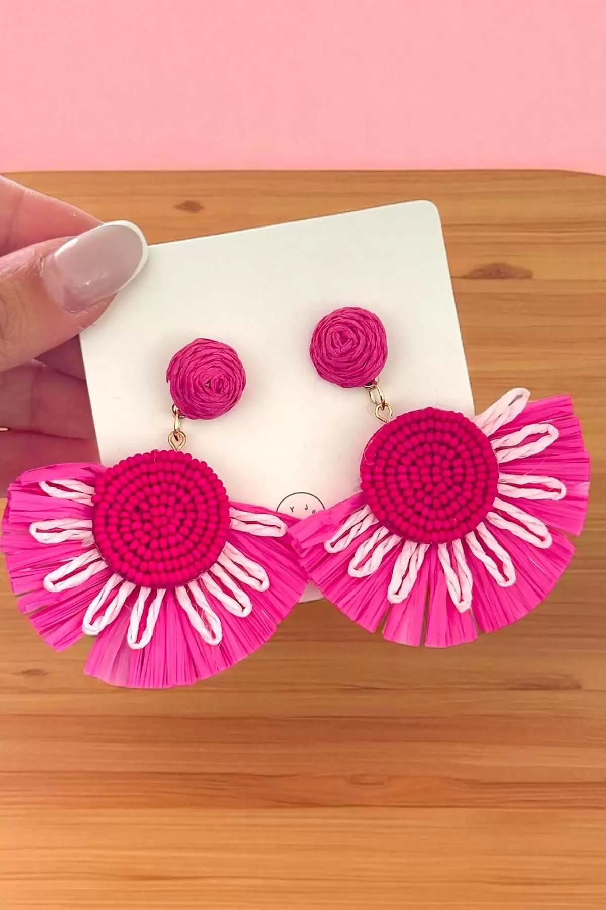 Pembe Renk Çiçek Figürlü Küpe (Çift)