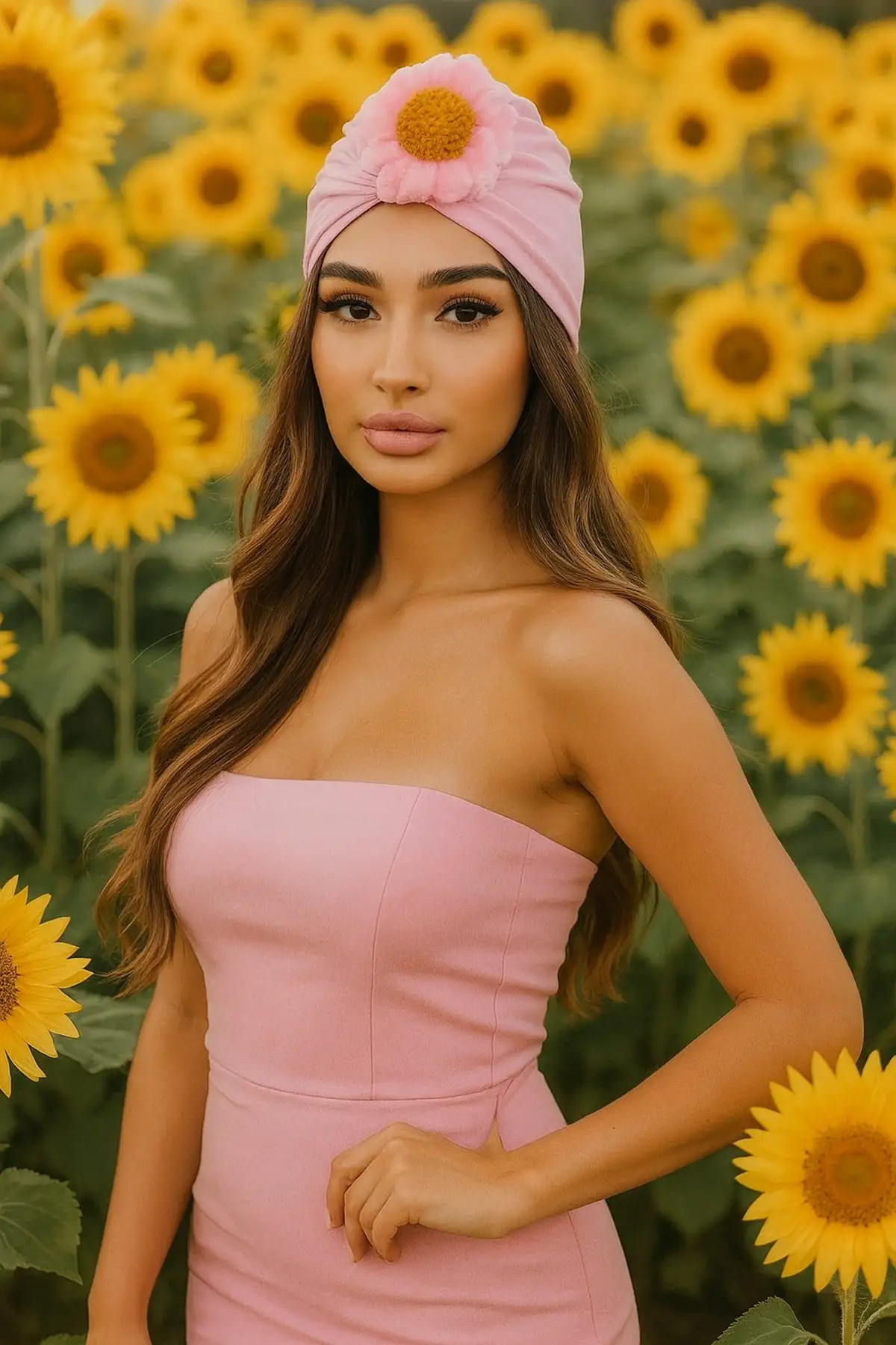 Pembe Renk Çiçek Figürlü Saç Bandı/Saç Bonesi