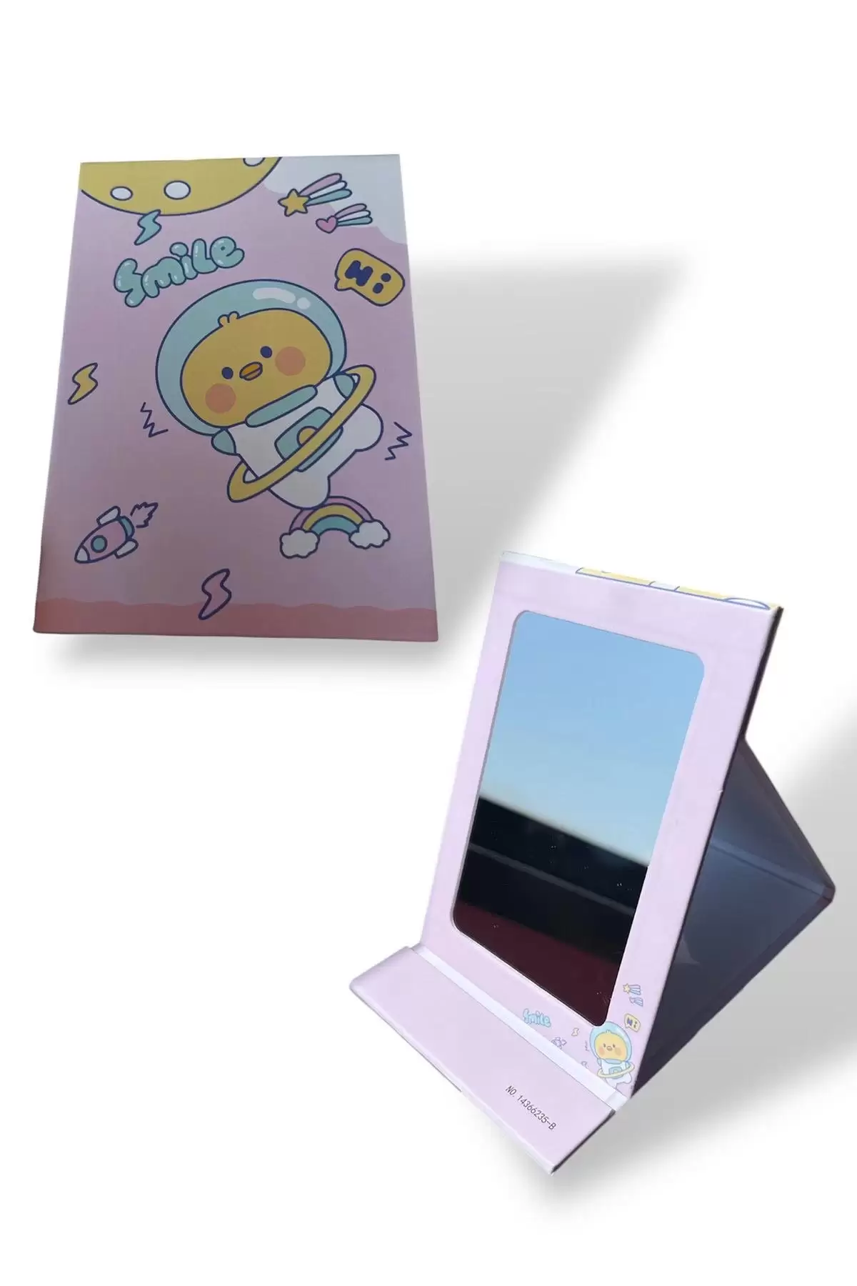 Pembe Renk Civciv Figürlü Smile Yazılı Masa Aynası