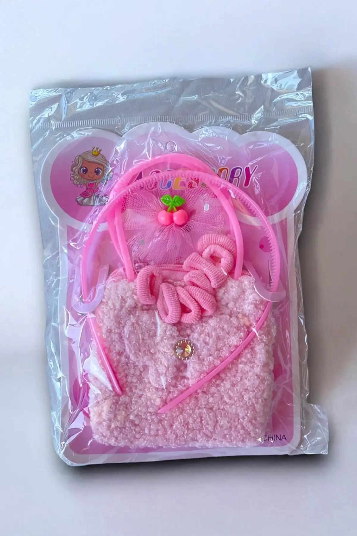 Pembe Renk Çocuk Çanta Toka Taç Set