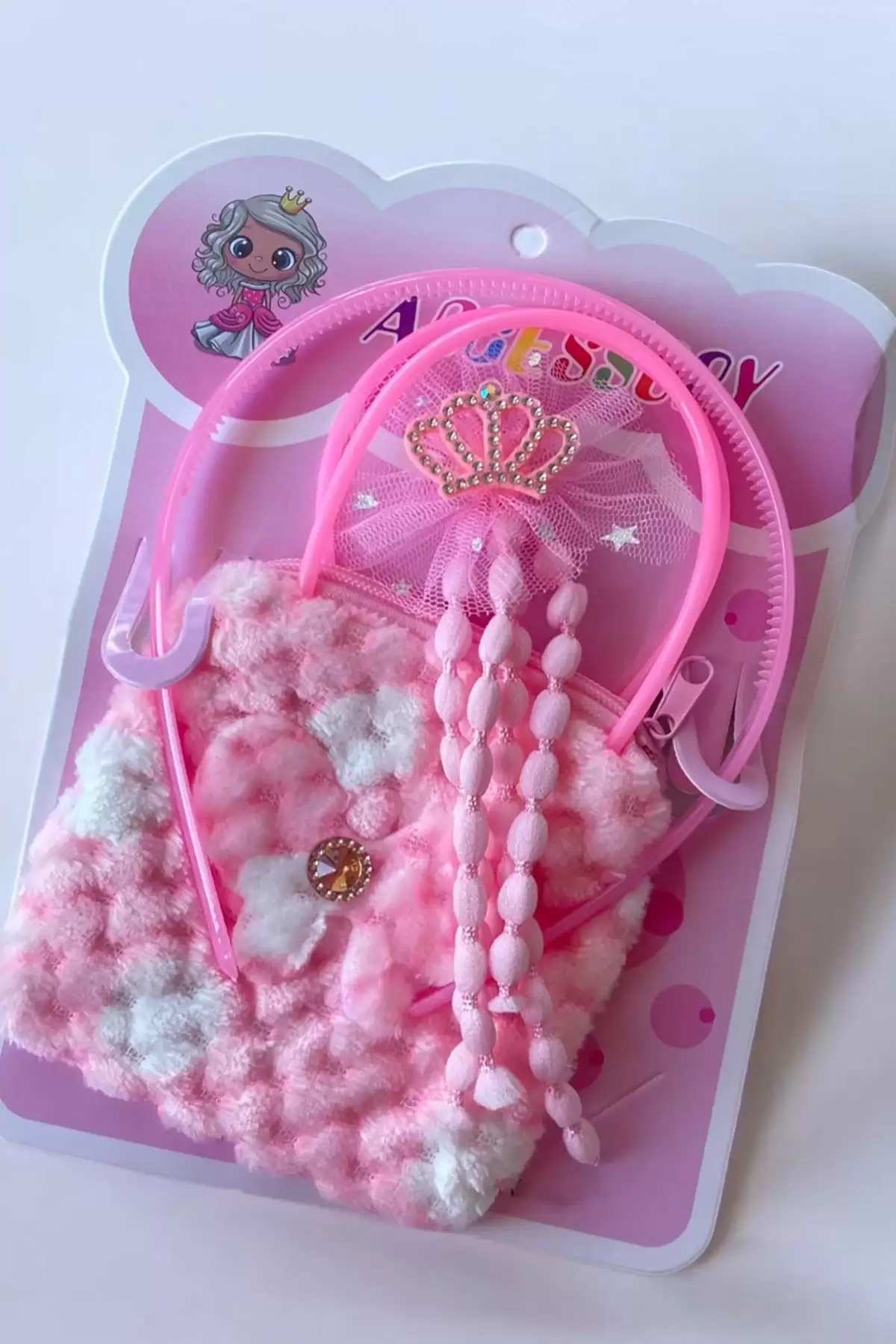 Pembe Renk Çocuk Toka Çanta Taç Set