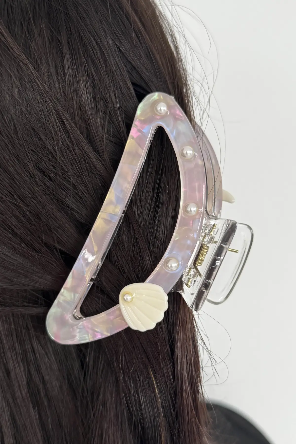 Pembe Renk Deniz Kabuğu Figürlü Kemik Mandal Toka