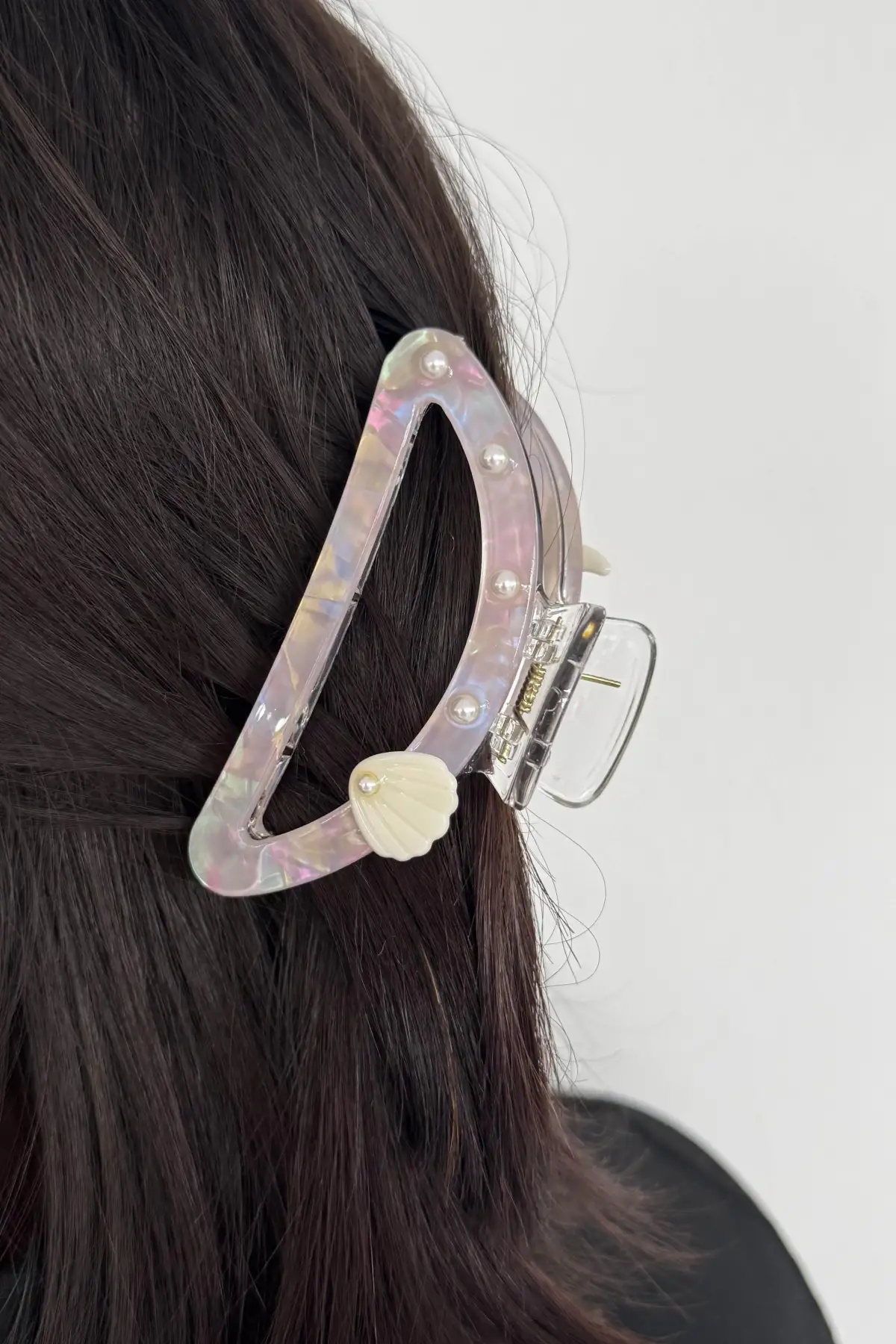 Pembe Renk Deniz Kabuğu Figürlü Kemik Mandal Toka