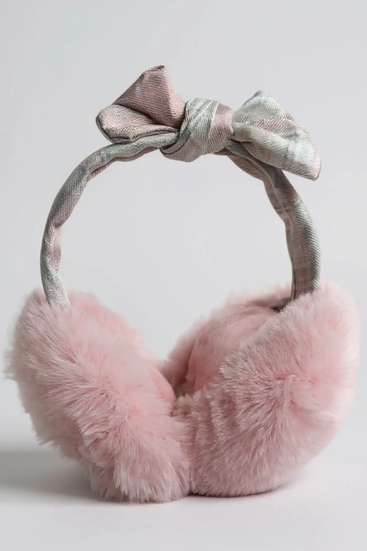 Pembe Renk Ekose Desenli Peluş Kulaklık