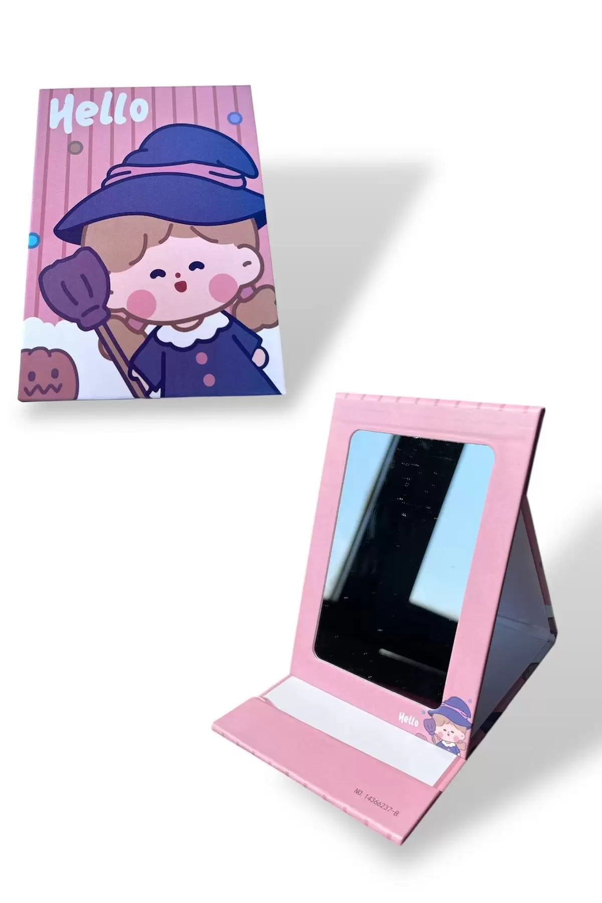 Pembe Renk Hello Yazılı Kız Figürlü Masa Aynası
