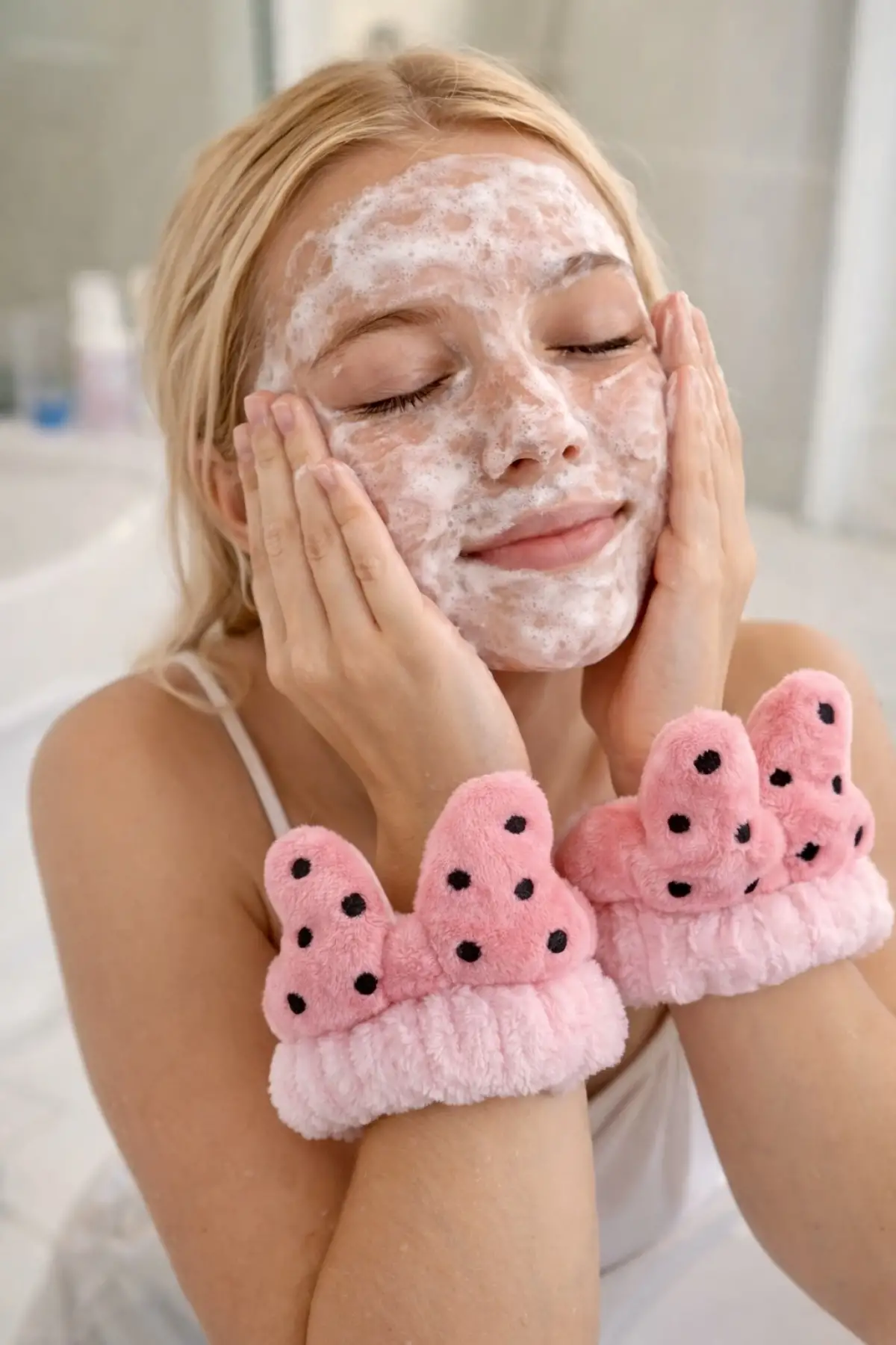 Pembe Renk İkili Kurdele Figürlü Peluş Su Tutucu Havlu Bileklik