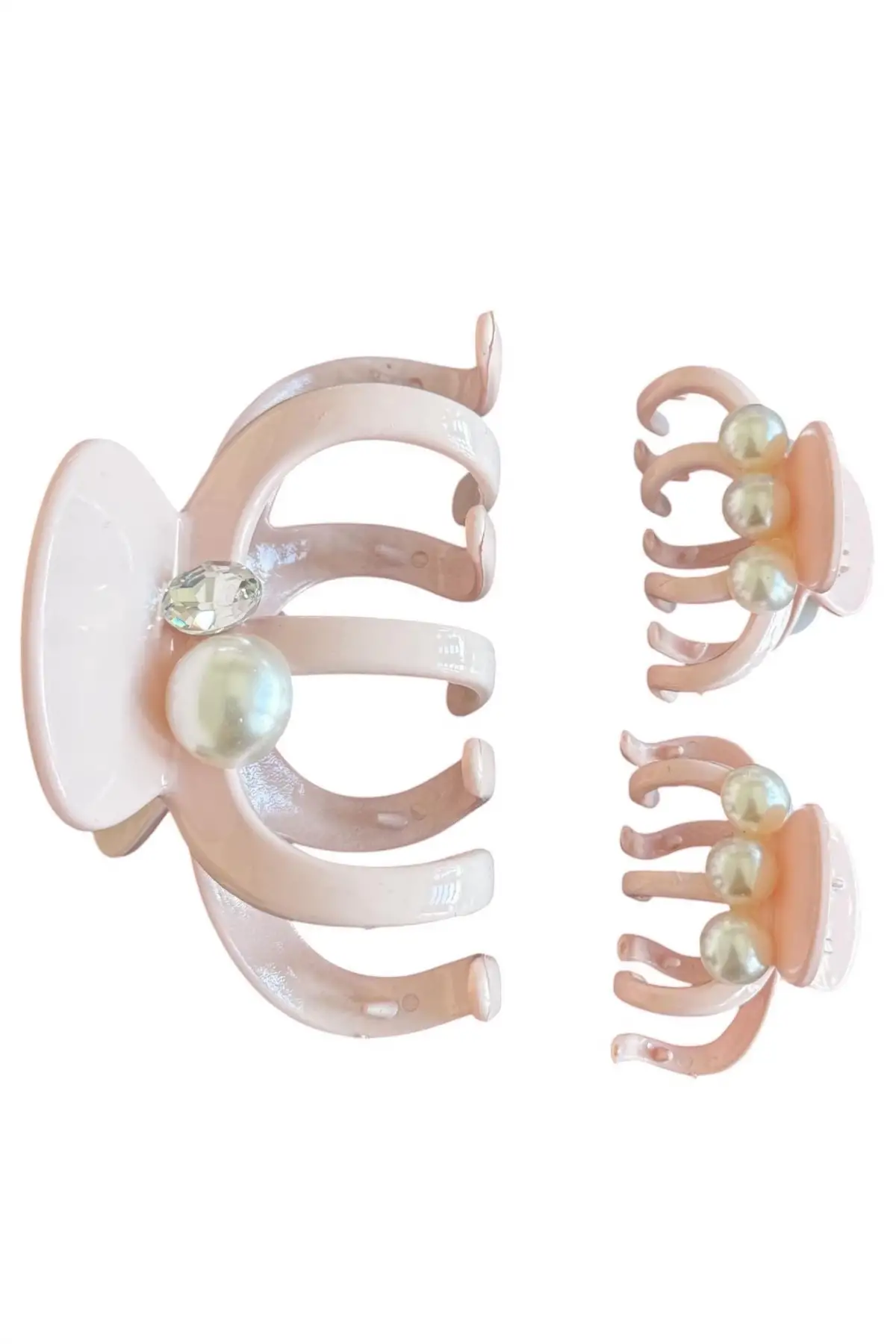 Pembe Renk İnci Detaylı 3lü Kemik Mandal Toka Set