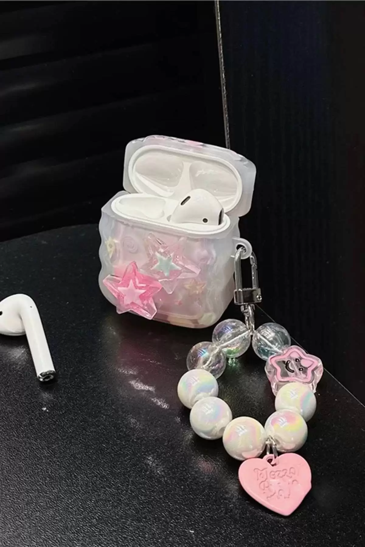 Pembe Renk İnci Detaylı Yıldız Figürlü Airpods Pro Kılıf