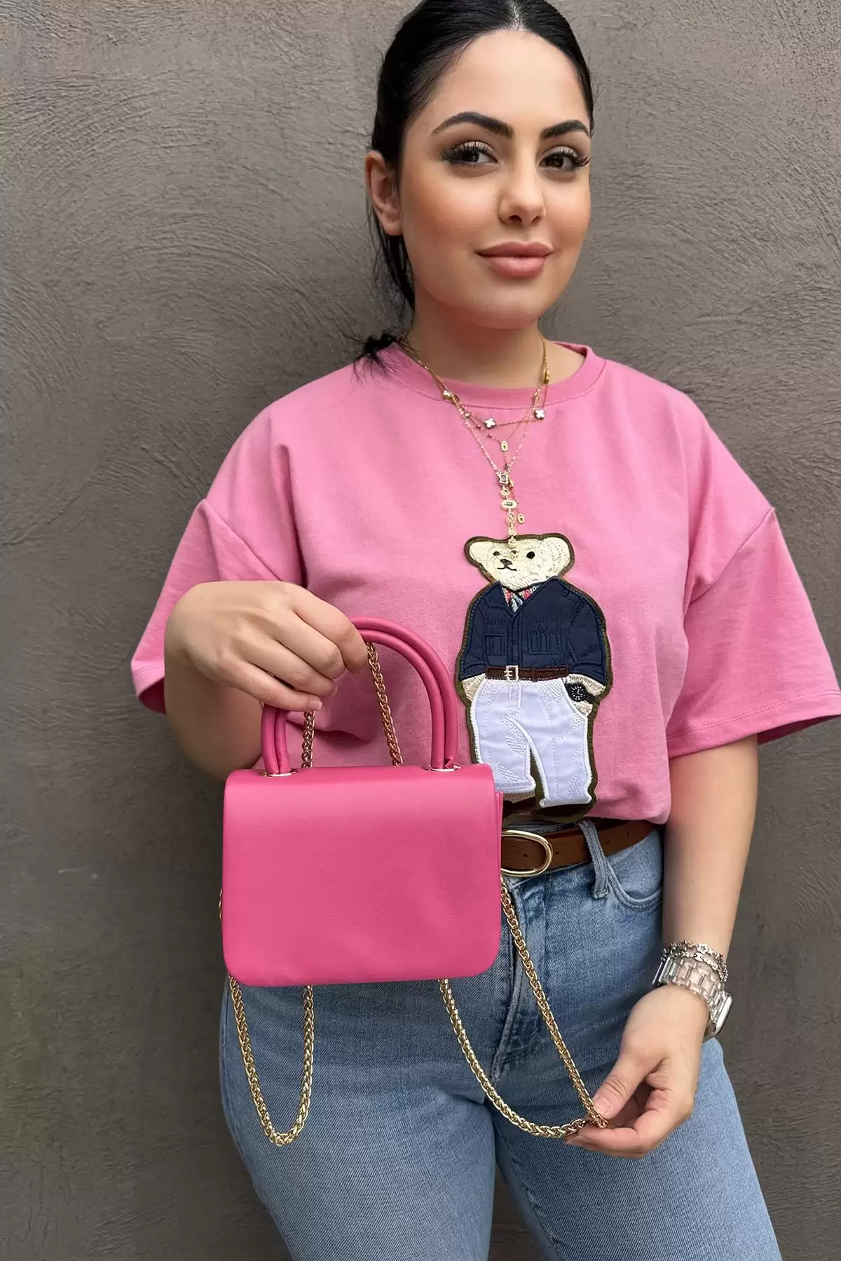 Pembe Renk Kadın Deri Çanta