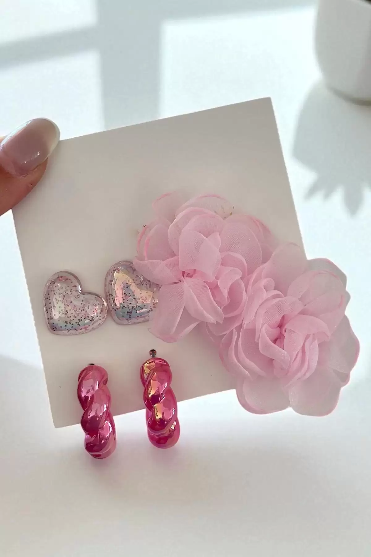 Pembe Renk Karışık Figürlü 6lı Küpe Set