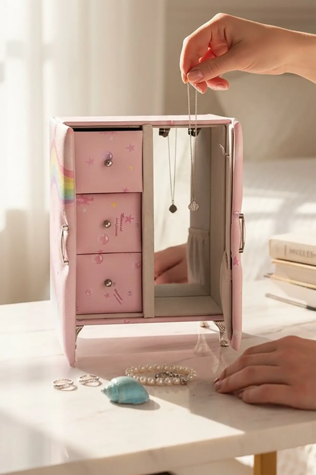 Pembe Renk Karışık Figürlü Takı Dolabı/Organizer