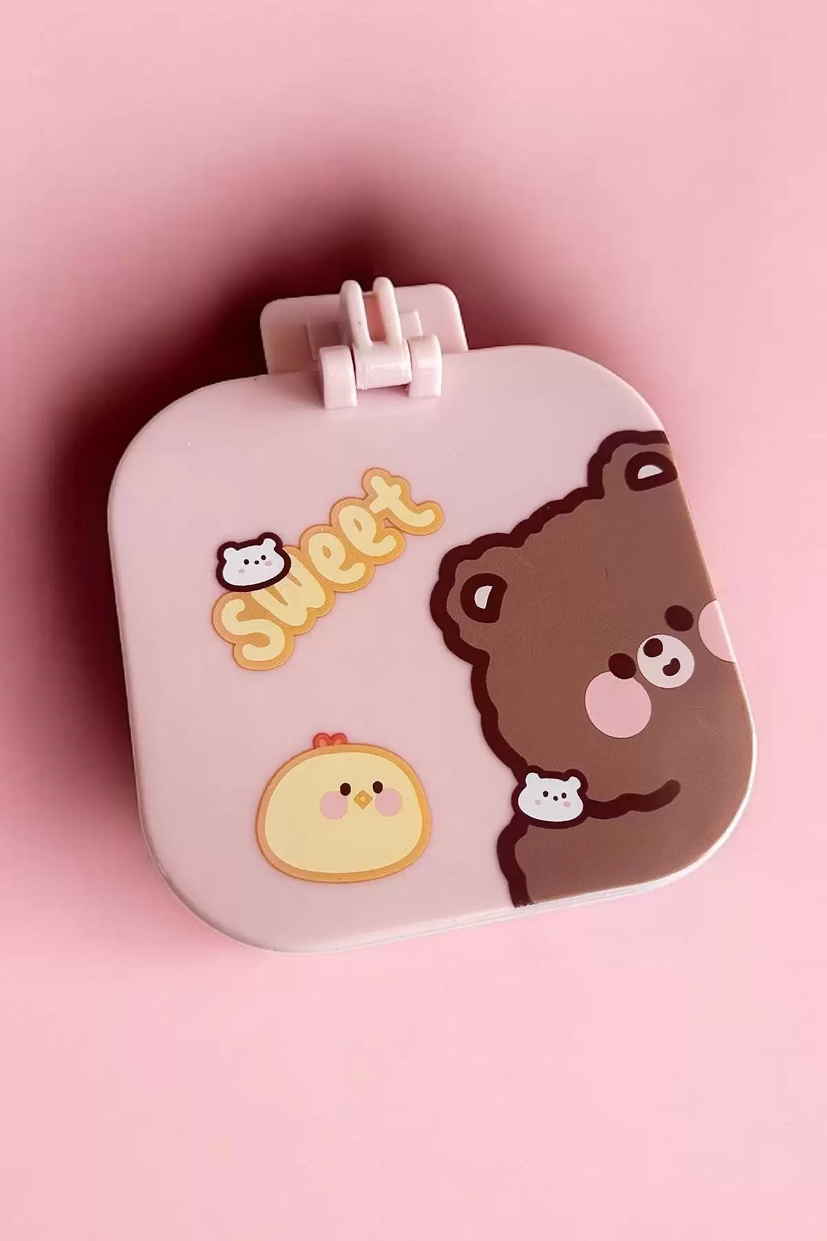 Pembe Renk Karışık Figürlü Tarak / Masa Aynası Set
