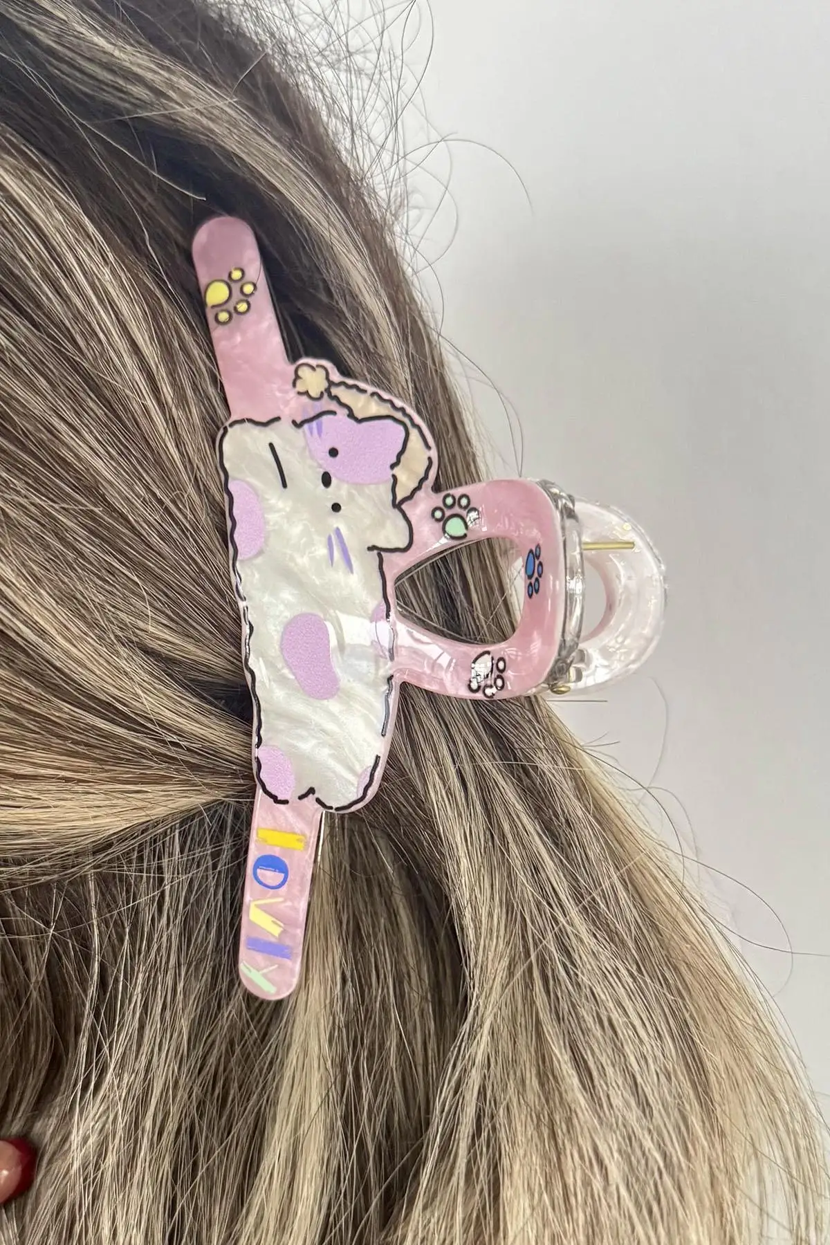 Pembe Renk Kedi Figürlü Kemik Mandal Toka