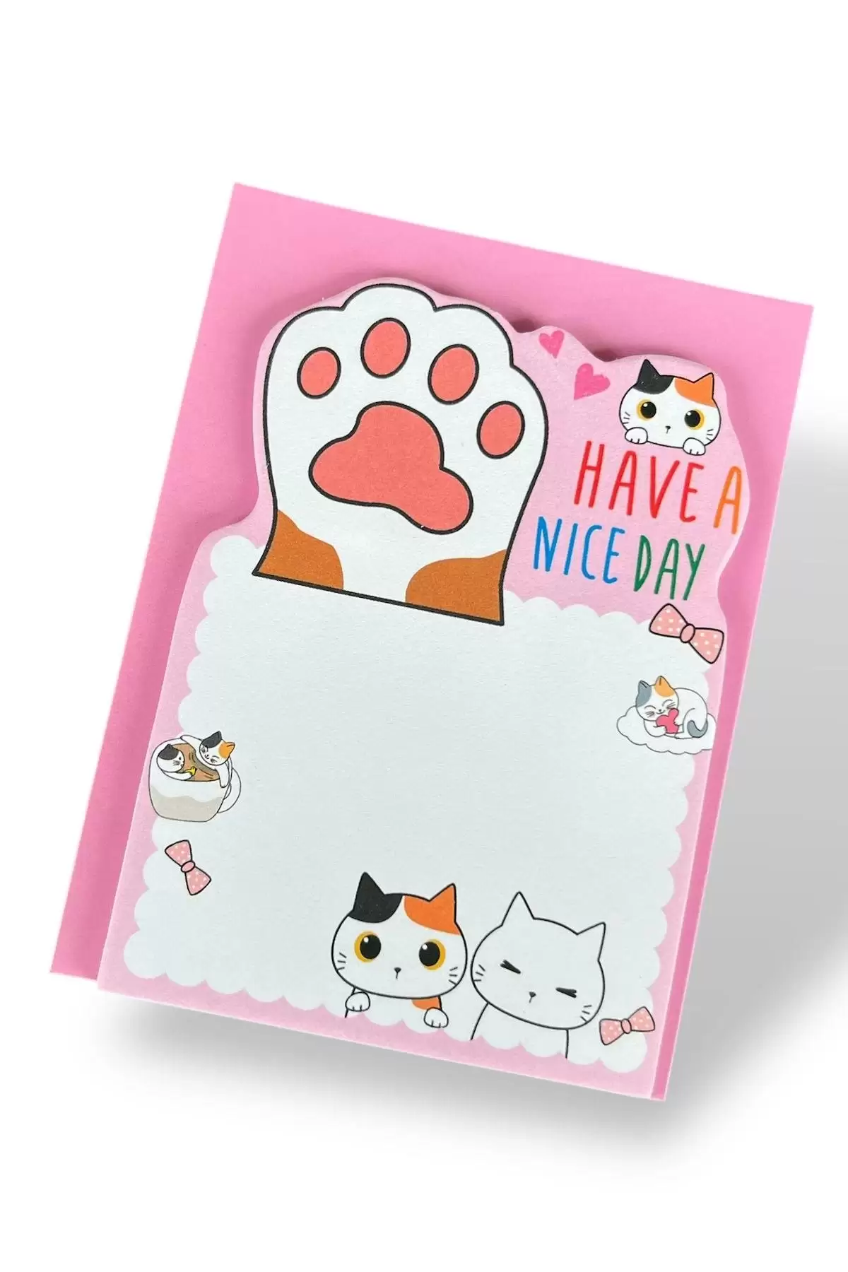 Pembe Renk Kedi Figürlü Yapışkanlı Not Kağıdı