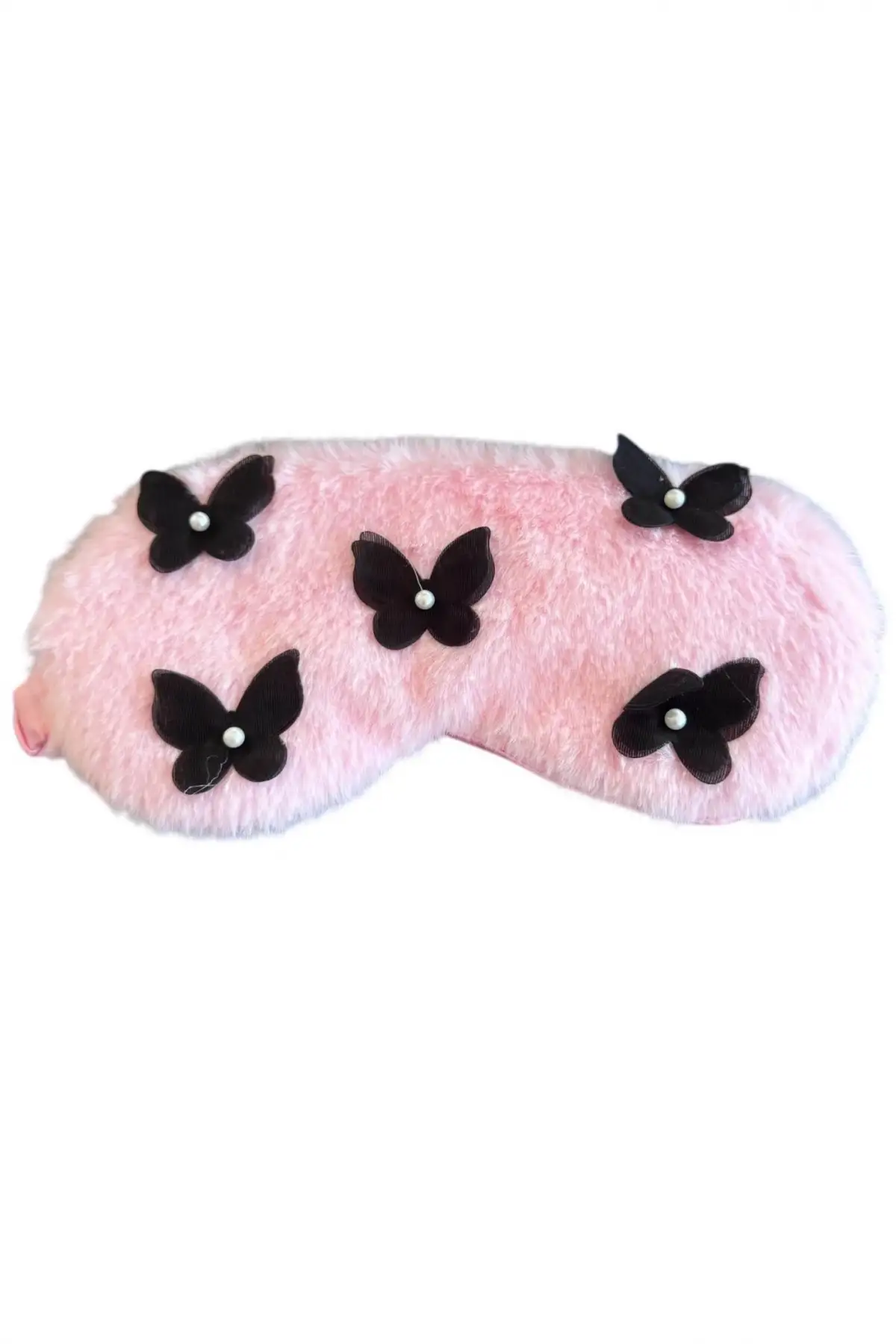 Pembe Renk Kelebek Figürlü İnci Detaylı Peluş Uyku Bandı