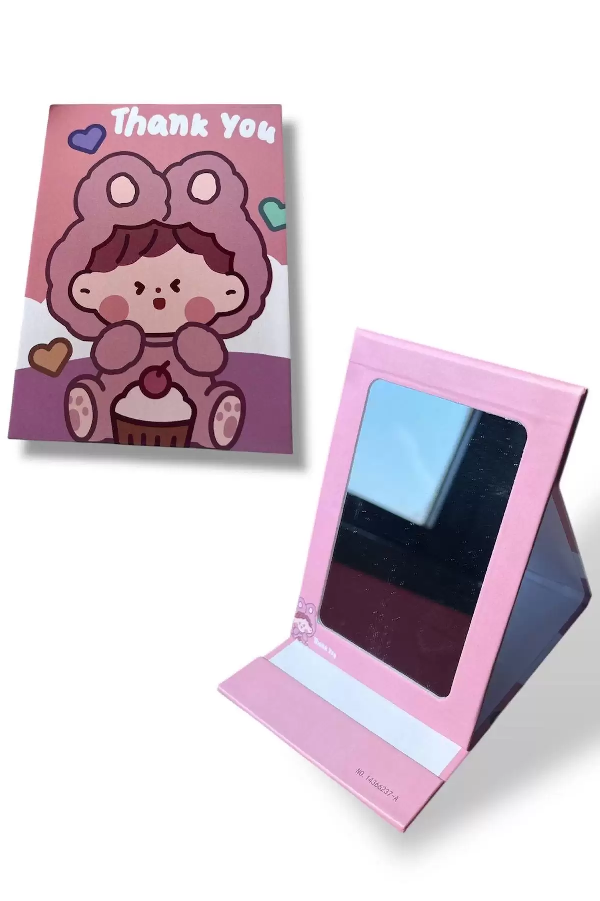 Pembe Renk Kız Figürlü Thank You Yazı Detaylı Masa Aynası