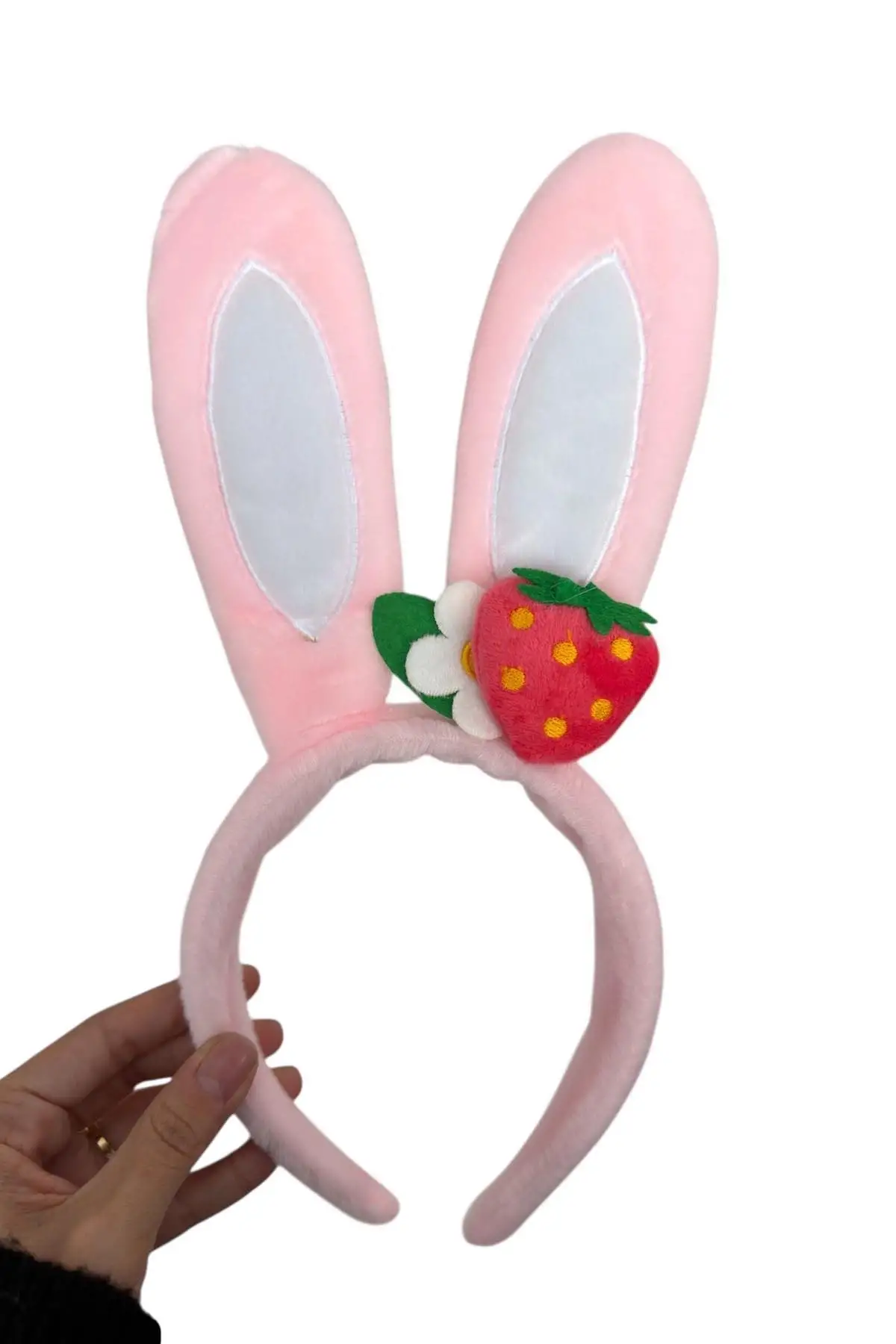 Pembe Renk Kulak Figürlü Çilek Detaylı Peluş Taç