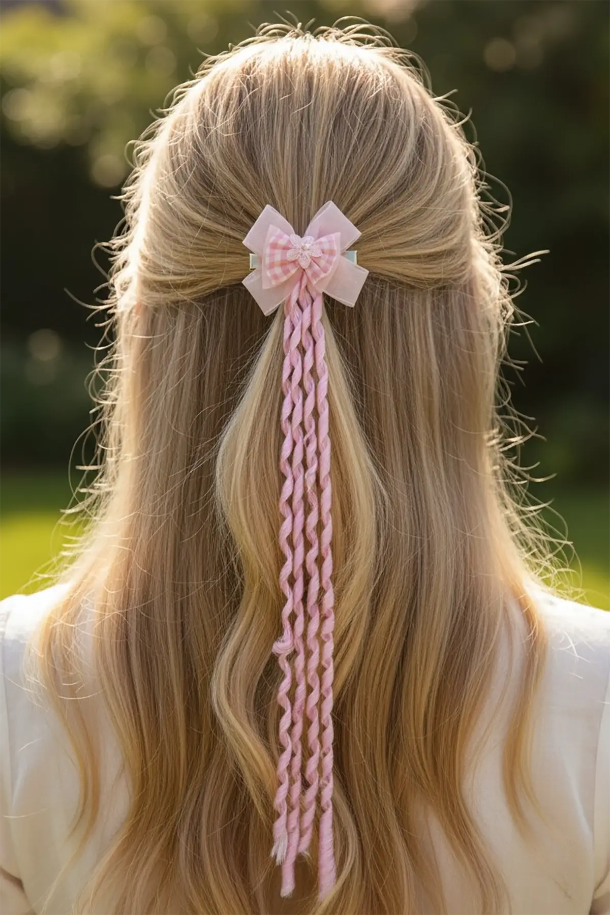 Pembe Renk Kurdele Figürlü İnci Detaylı Çocuk Yan Toka