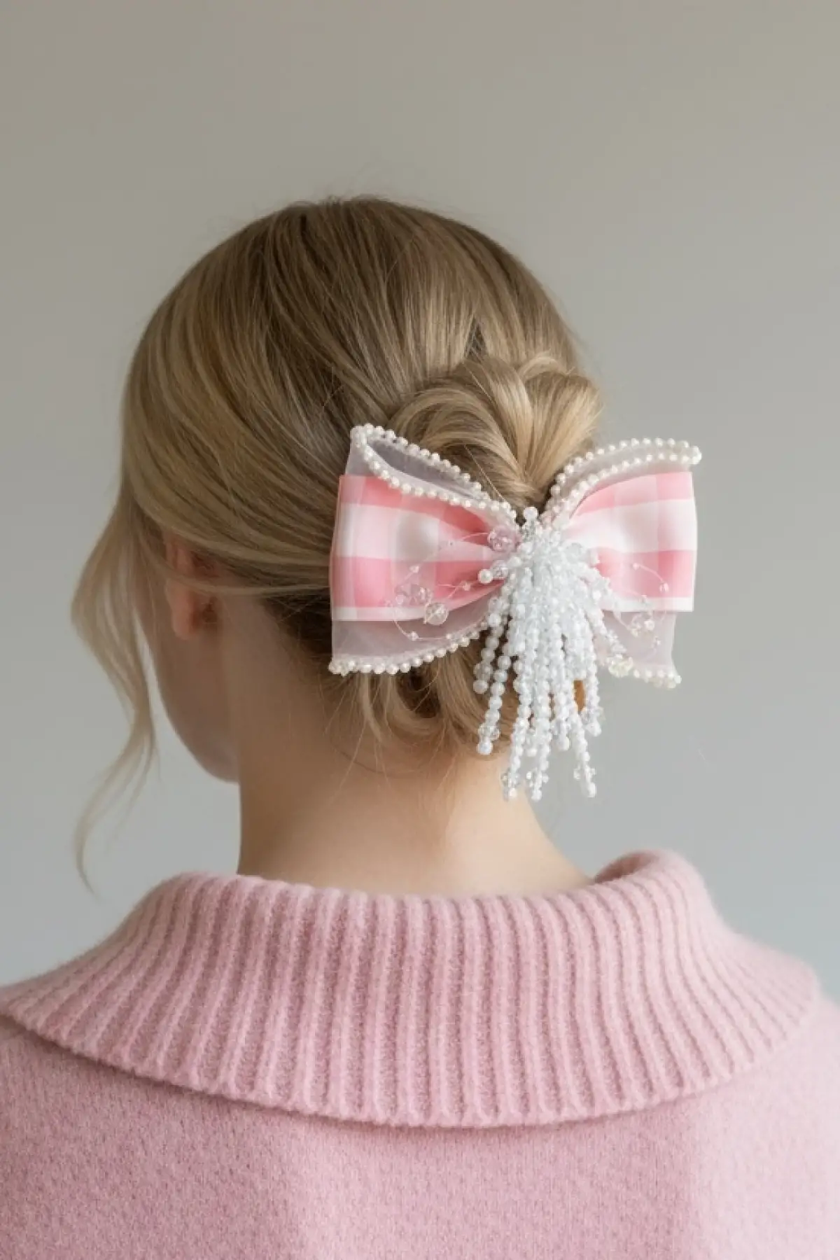 Pembe Renk Kurdele Figürlü İnci Detaylı Pens Toka