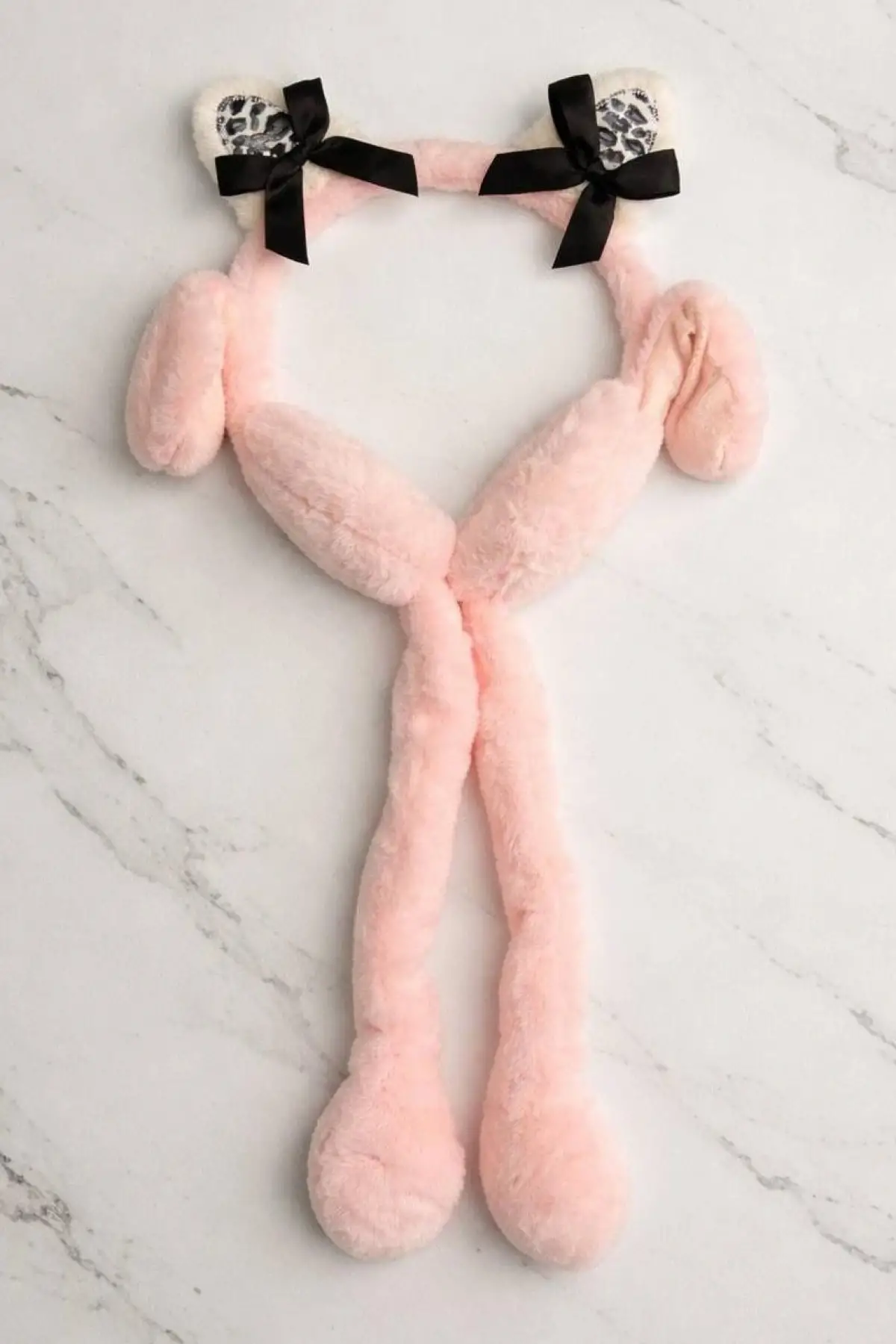 Pembe Renk Kurdele Figürlü Kulakları Oynayan Peluş Kulaklık