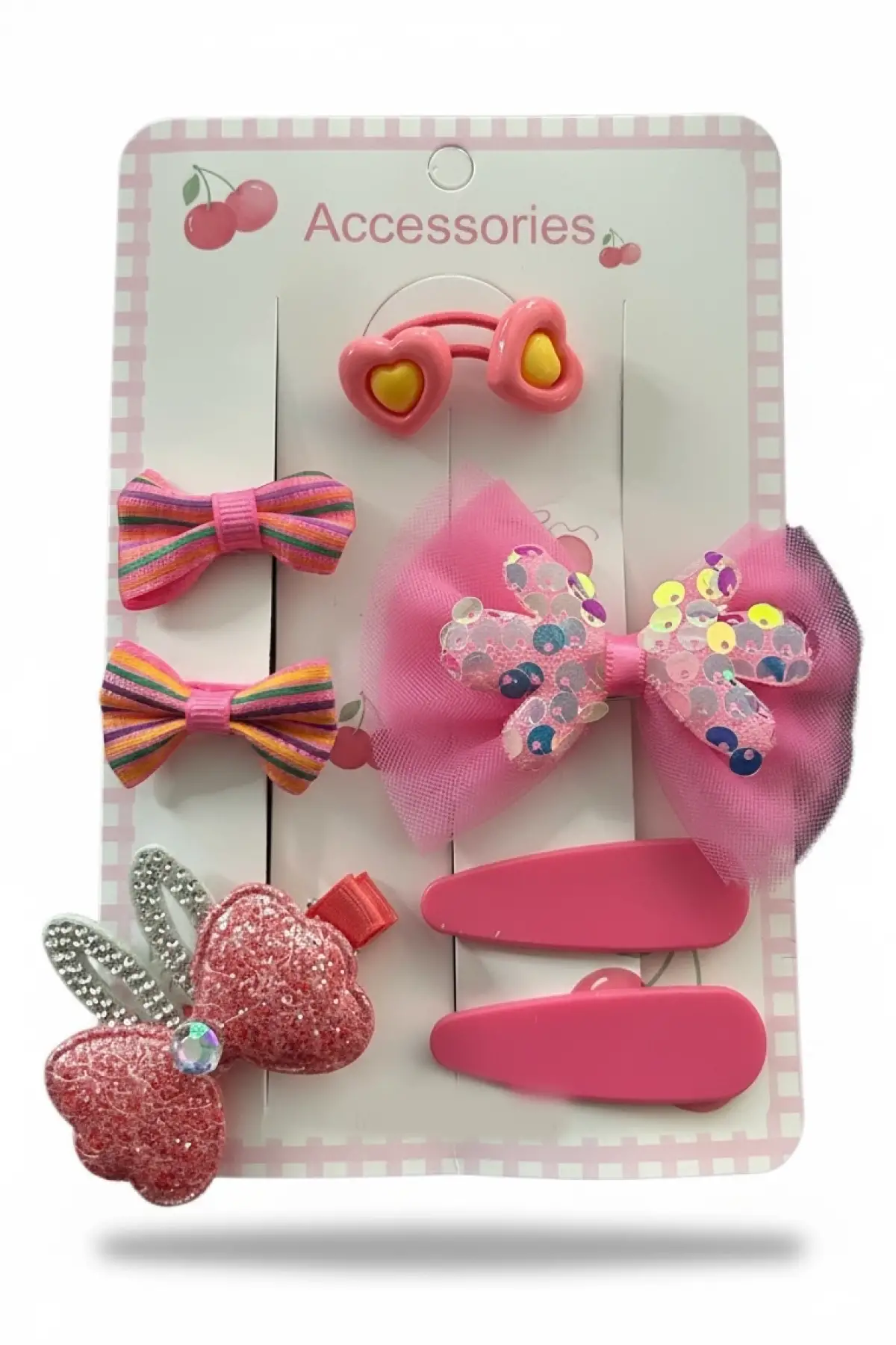 Pembe Renk Kurdele Figürlü Lastik, Yan Toka Set