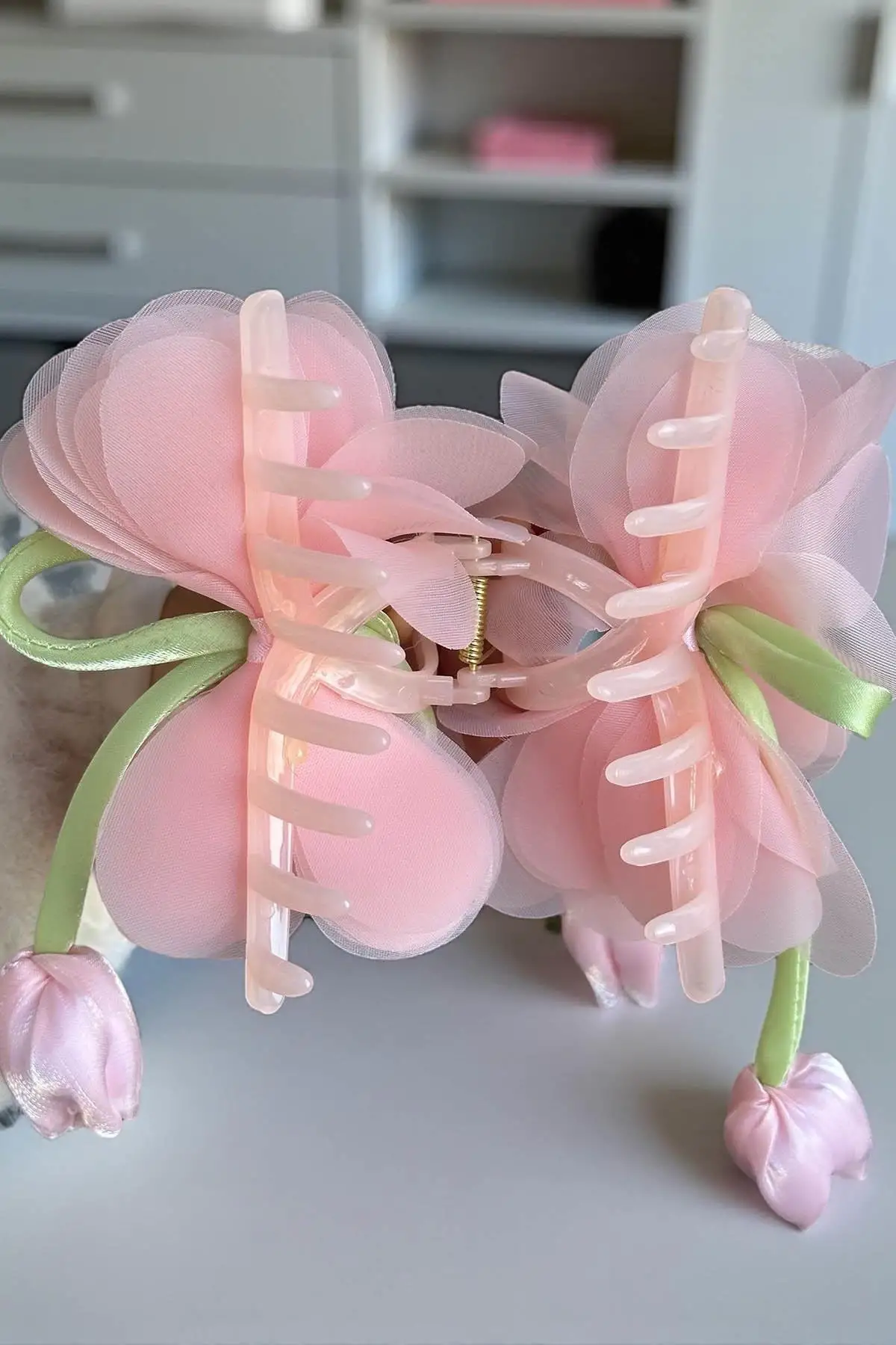 Pembe Renk Lale Figürlü Mandal  Toka