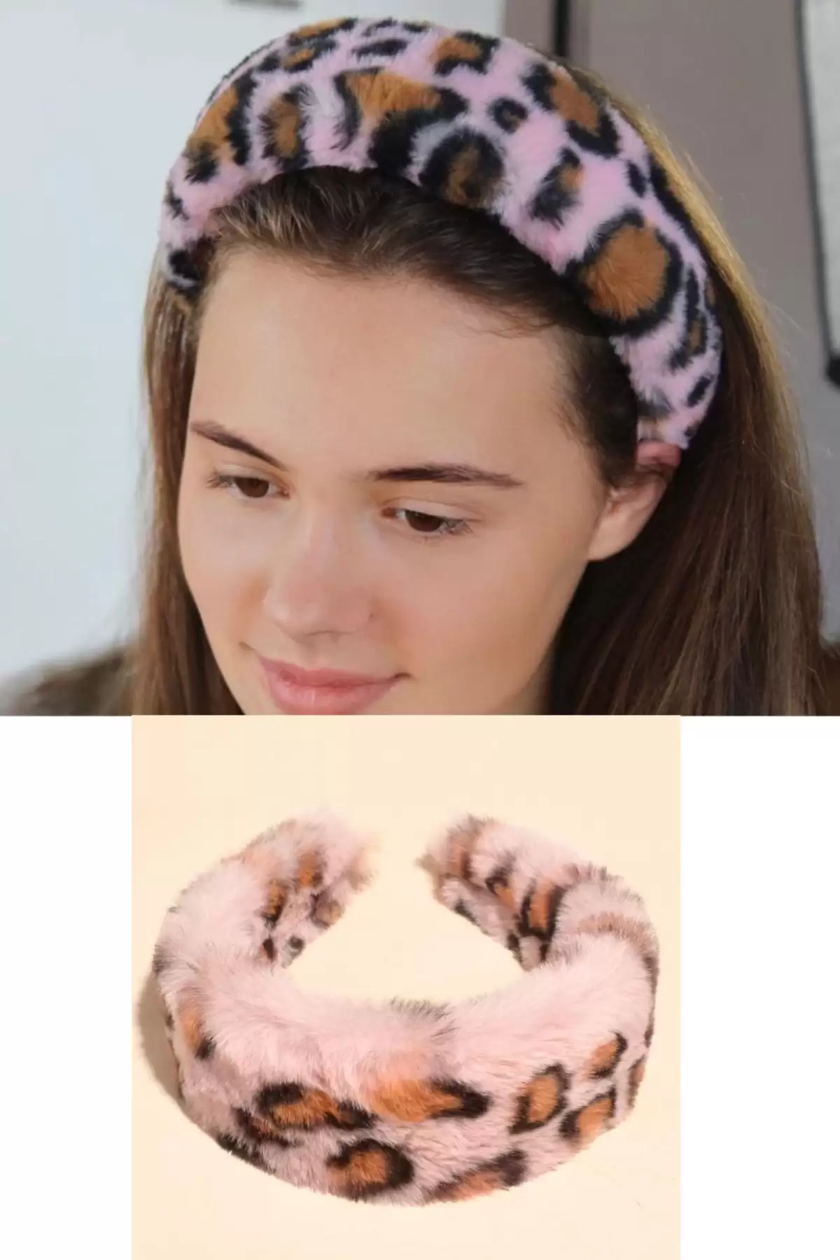 Pembe Renk Leopar Figürlü Peluş Taç