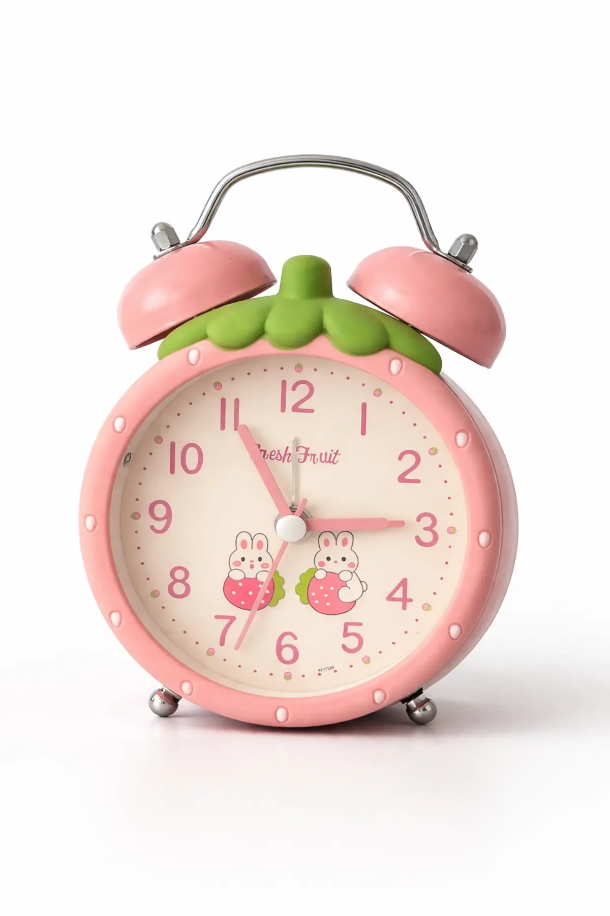 Pembe Renk Mini Dekoratif Işıklı Alarmlı Yuvarlak Masa Saati