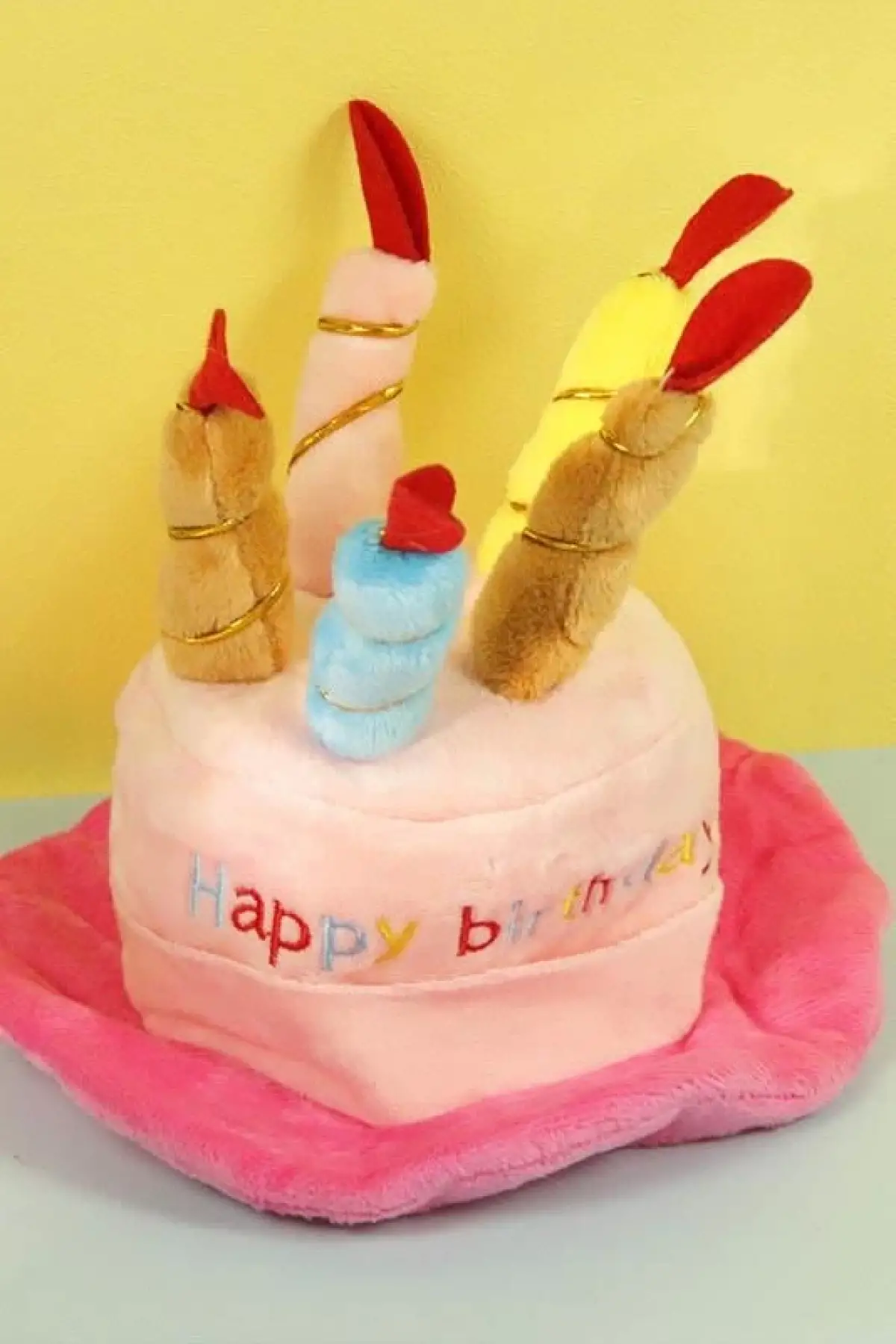 Pembe Renk Mum Figürlü Happy Birthday Yazılı Kedi Köpek Şapkası