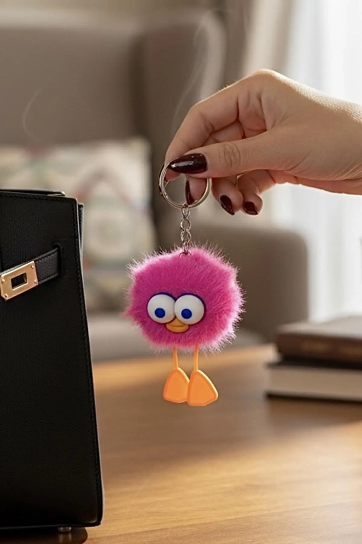 Pembe Renk Peluş Canavar Figürlü Anahtarlık