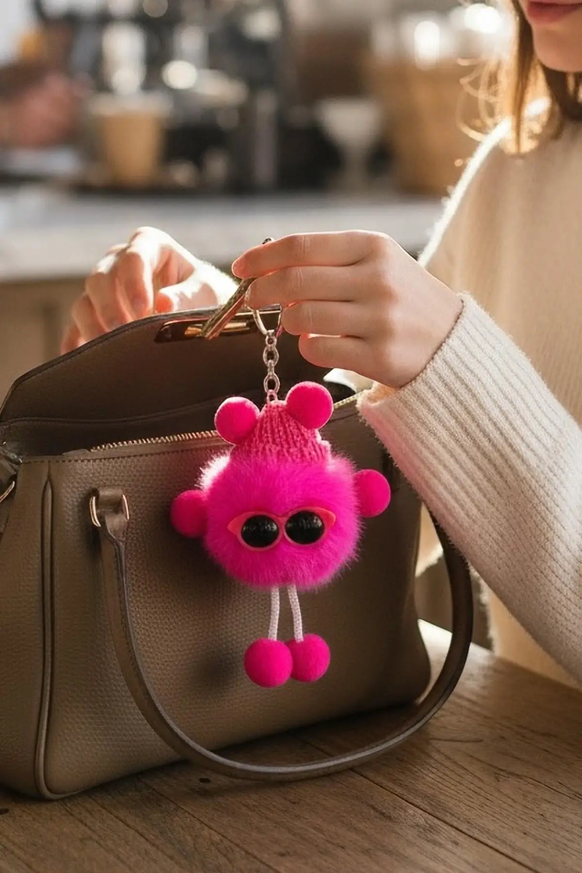 Pembe Renk Peluş Detaylı Anahtarlık