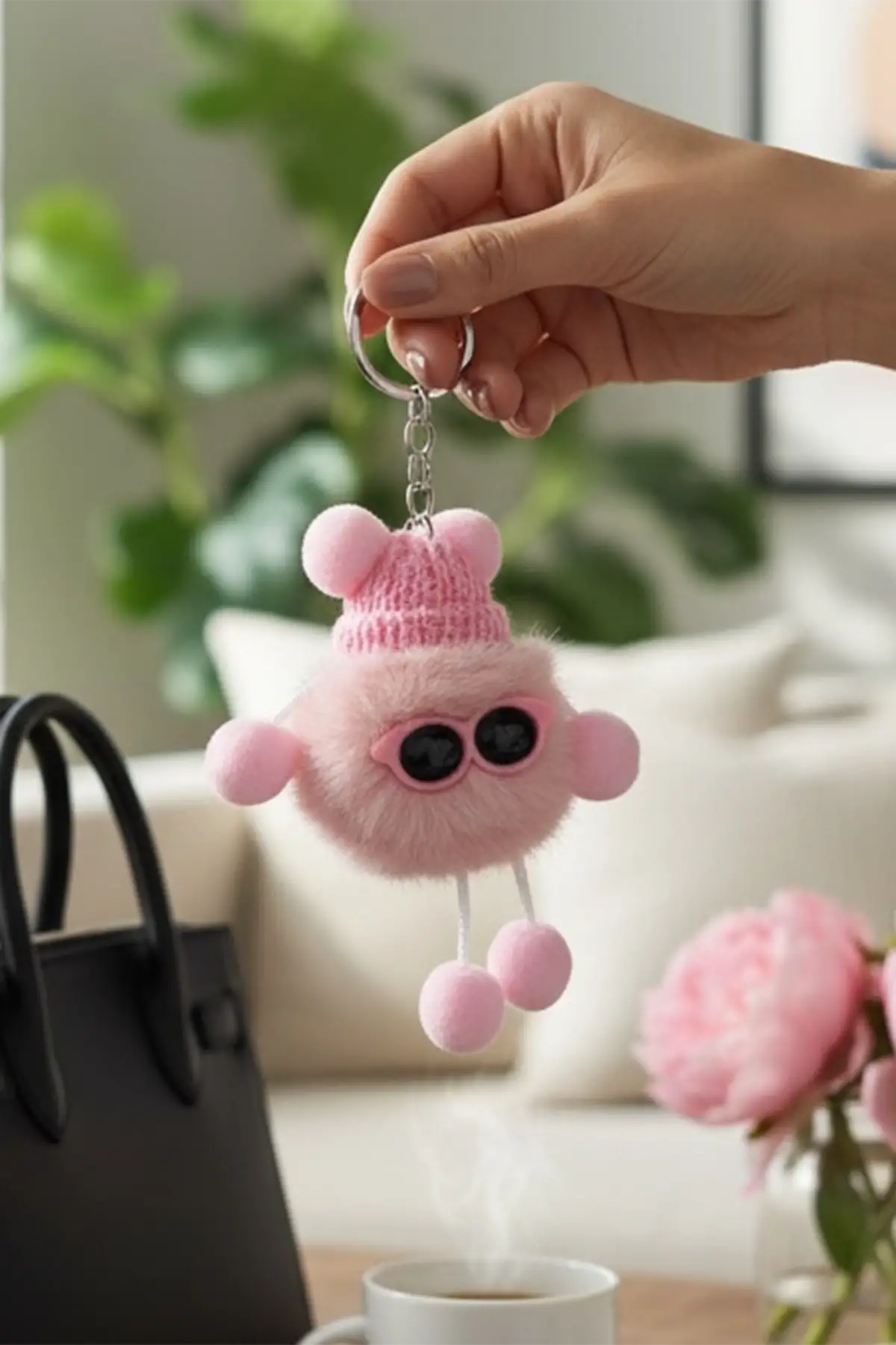 Pembe Renk Peluş Detaylı Anahtarlık