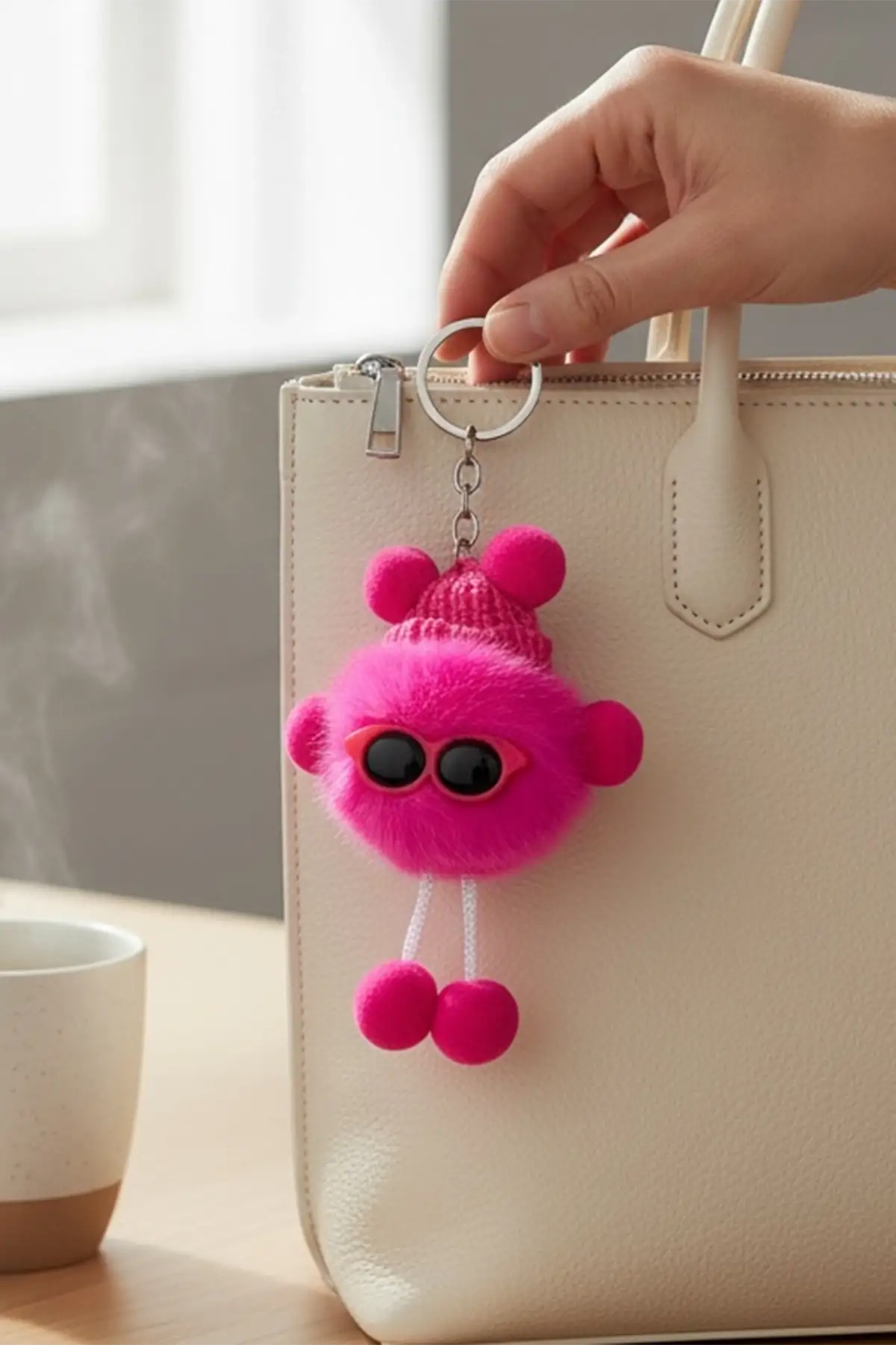 Pembe Renk Peluş Detaylı Anahtarlık