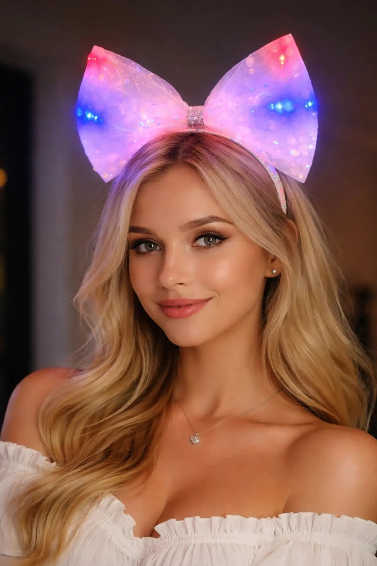 Pembe Renk Pullu Kurdele Figürlü Işıklı Taç